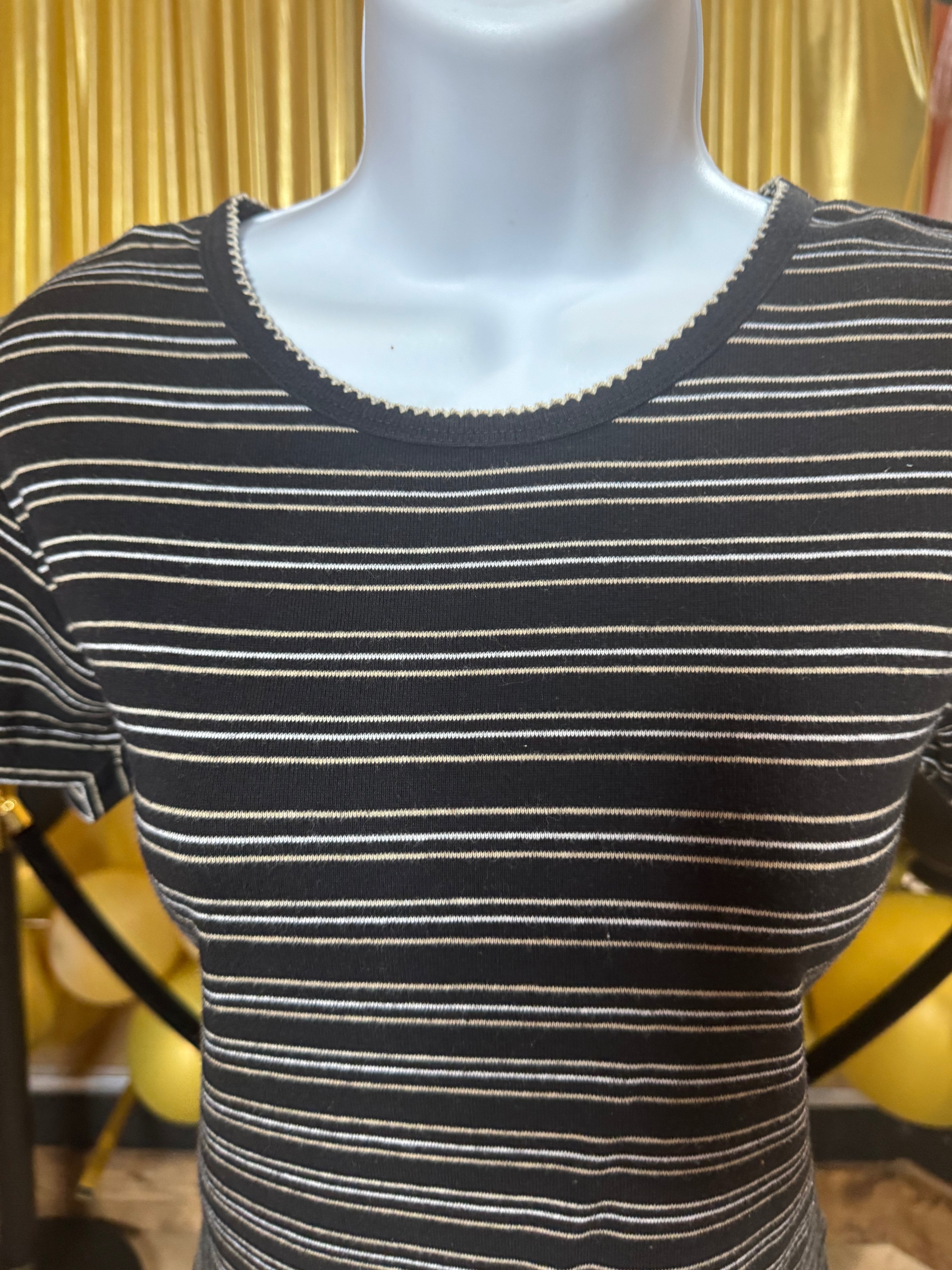 Erika Black White & Cream Stripe Blouse Size M