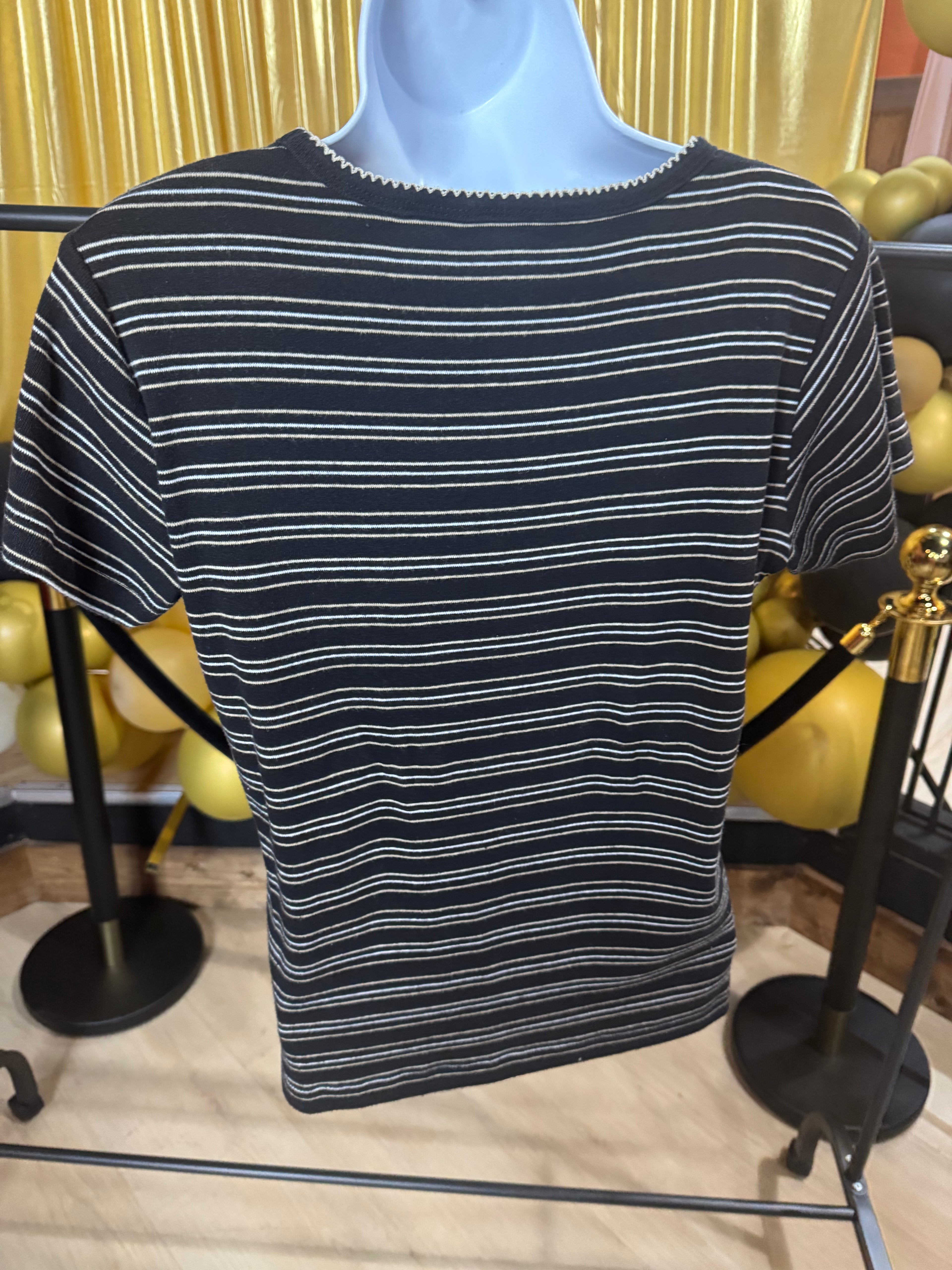Erika Black White & Cream Stripe Blouse Size M