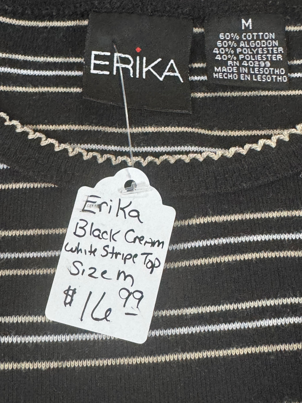 Erika Black White & Cream Stripe Blouse Size M