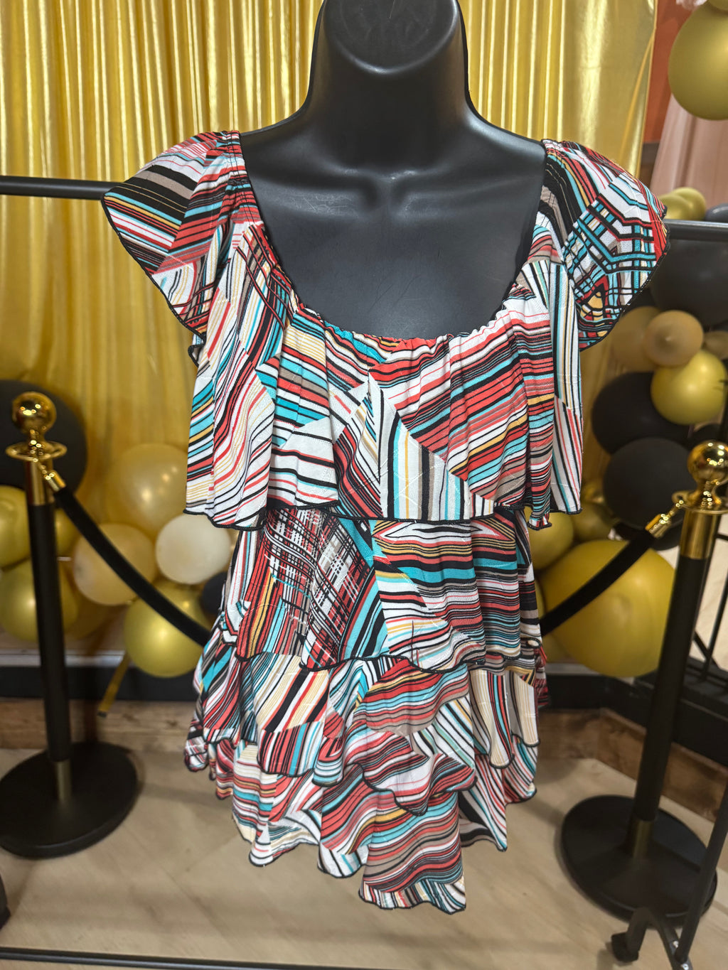 Ronnie Salloway Colorful Stripe Tiered Blouse Sz S