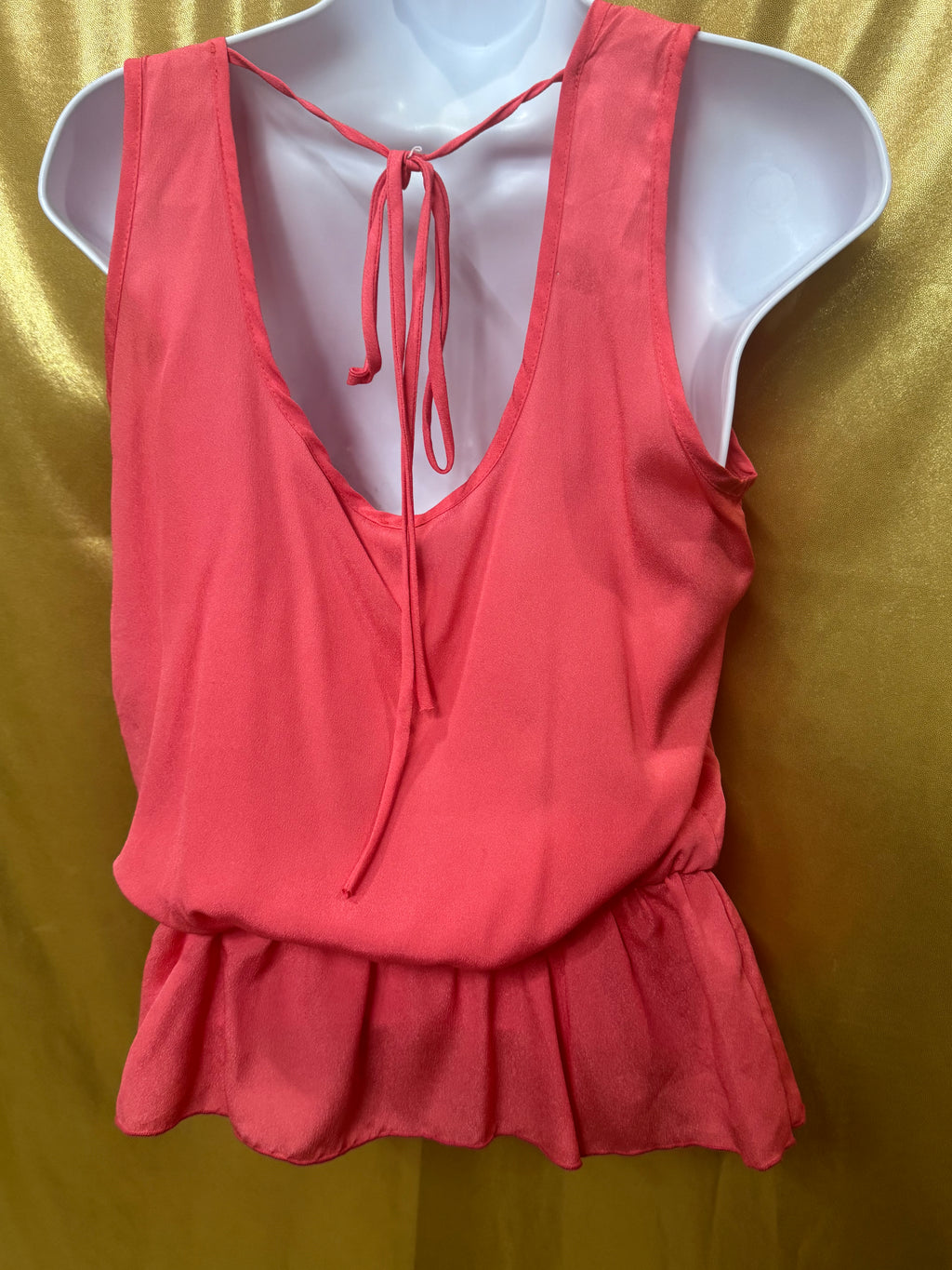Cefian Coral Pink Chiffon Rosette Sleeveless Blouse Top - Size Large (Made in USA)