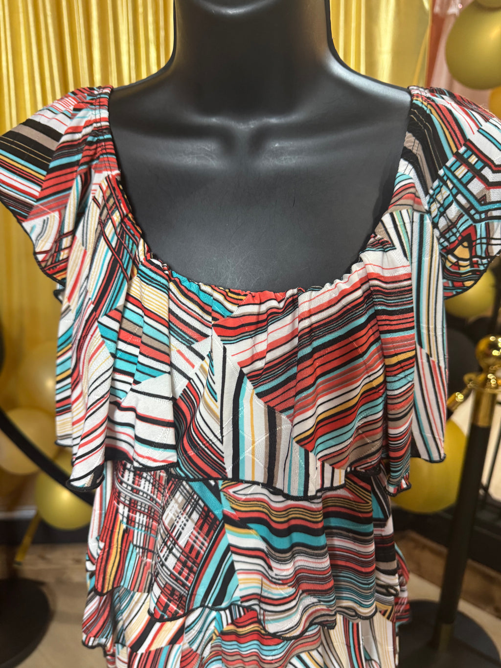 Ronnie Salloway Colorful Stripe Tiered Blouse Sz S