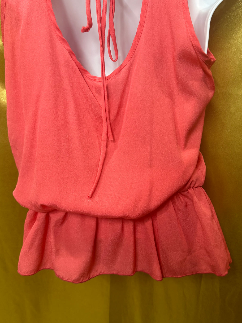 Cefian Coral Pink Chiffon Rosette Sleeveless Blouse Top - Size Large (Made in USA)