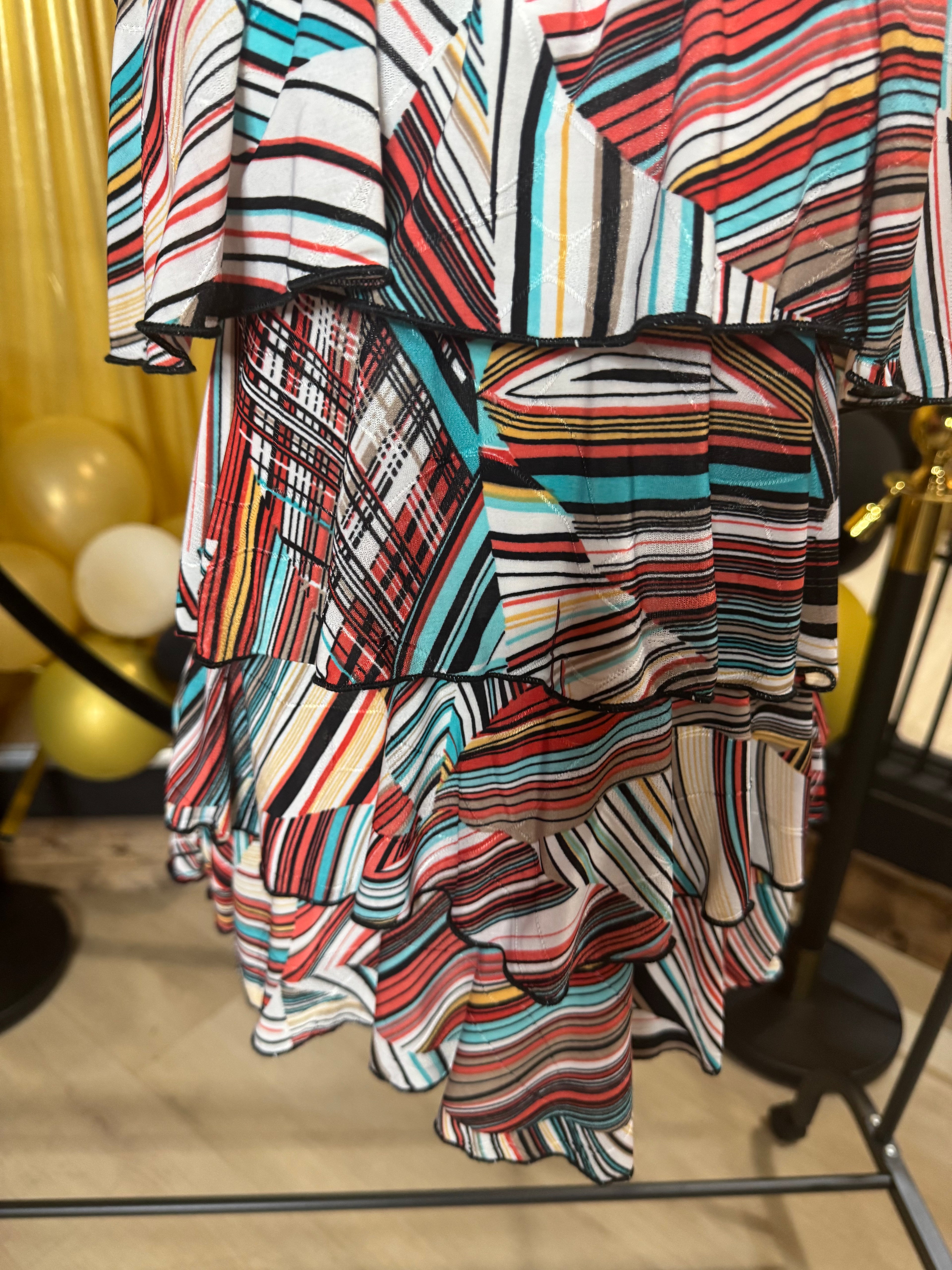 Ronnie Salloway Colorful Stripe Tiered Blouse Sz S