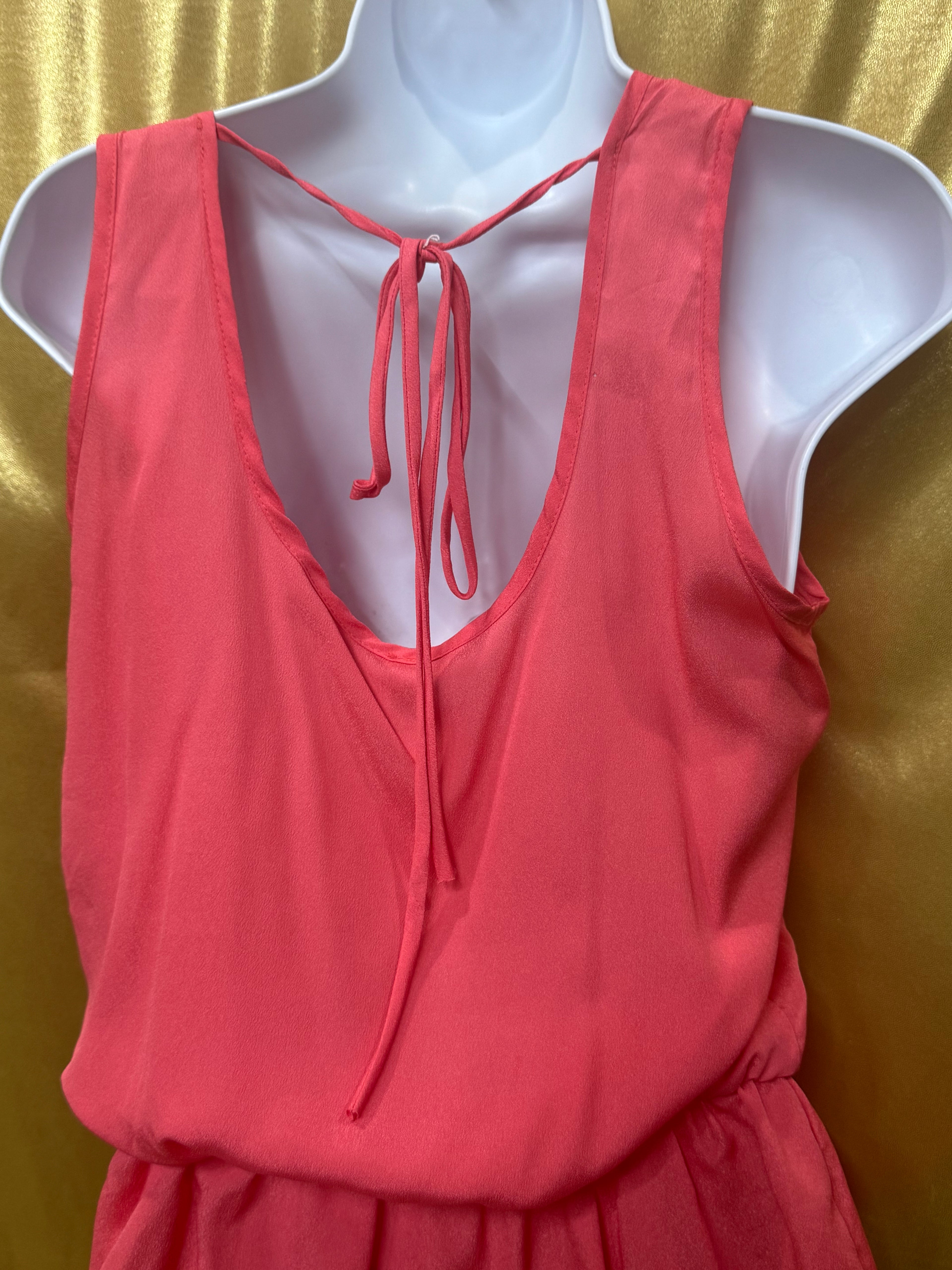 Cefian Coral Pink Chiffon Rosette Sleeveless Blouse Top - Size Large (Made in USA)
