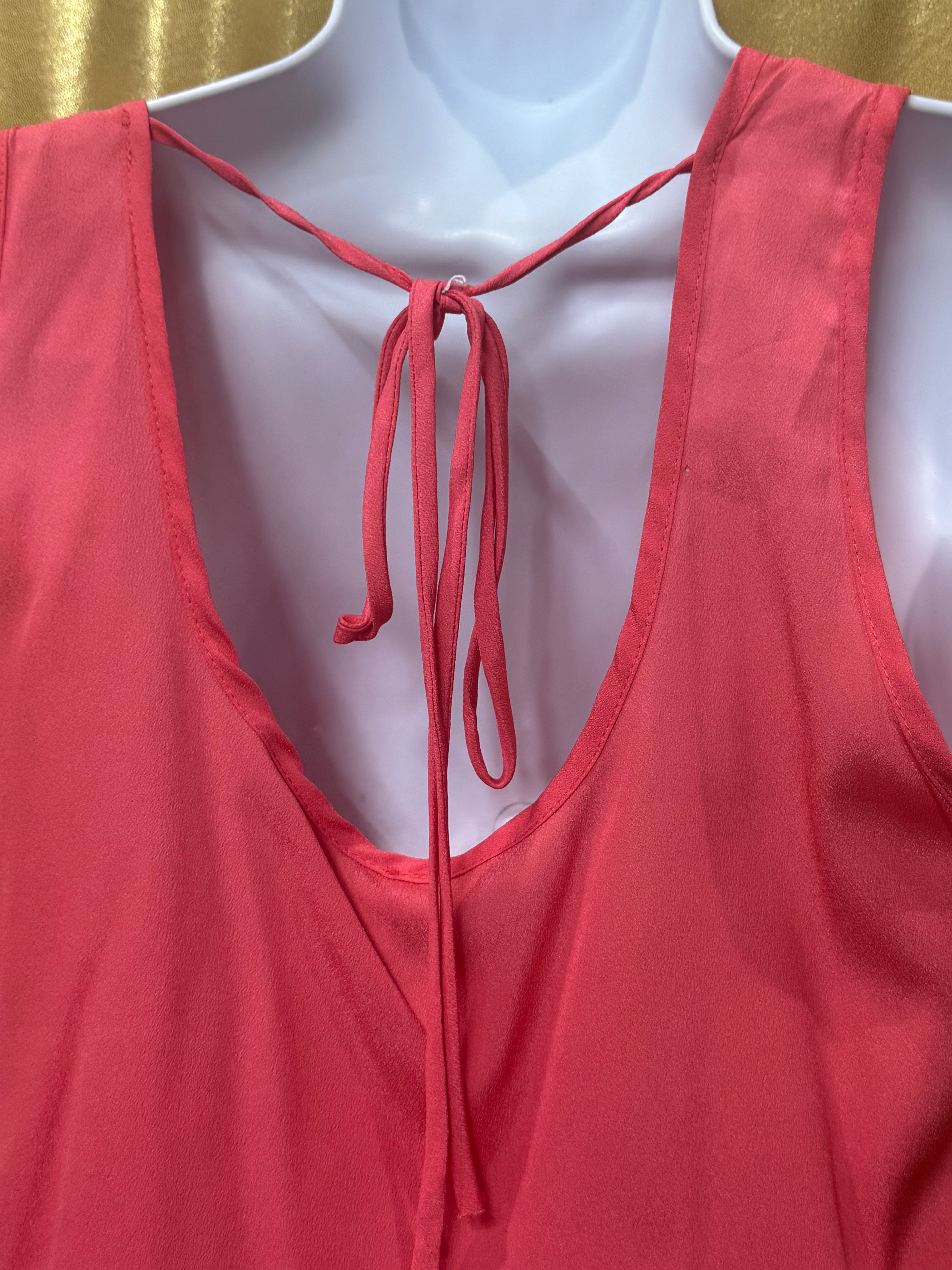 Cefian Coral Pink Chiffon Rosette Sleeveless Blouse Top - Size Large (Made in USA)