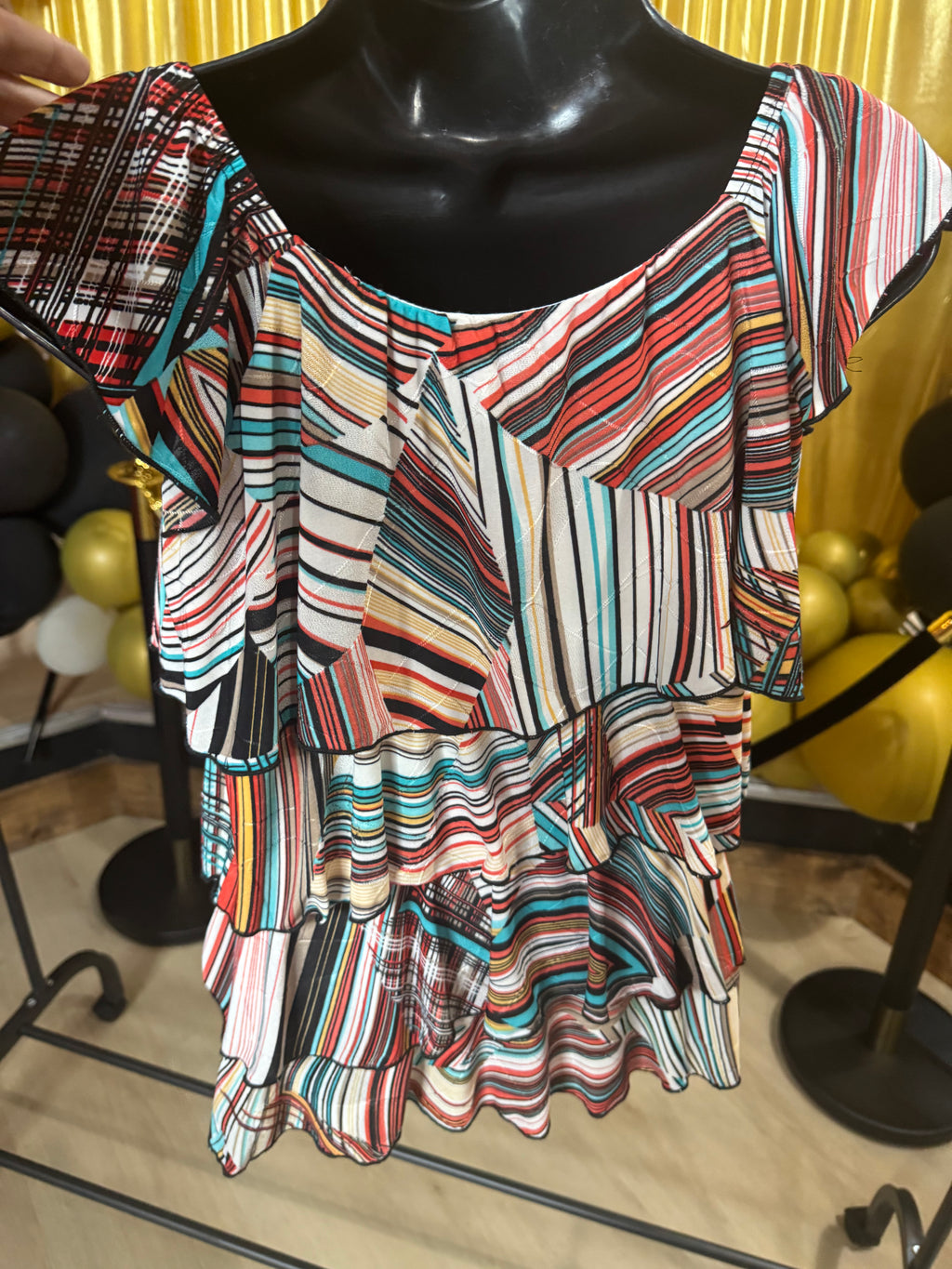 Ronnie Salloway Colorful Stripe Tiered Blouse Sz S