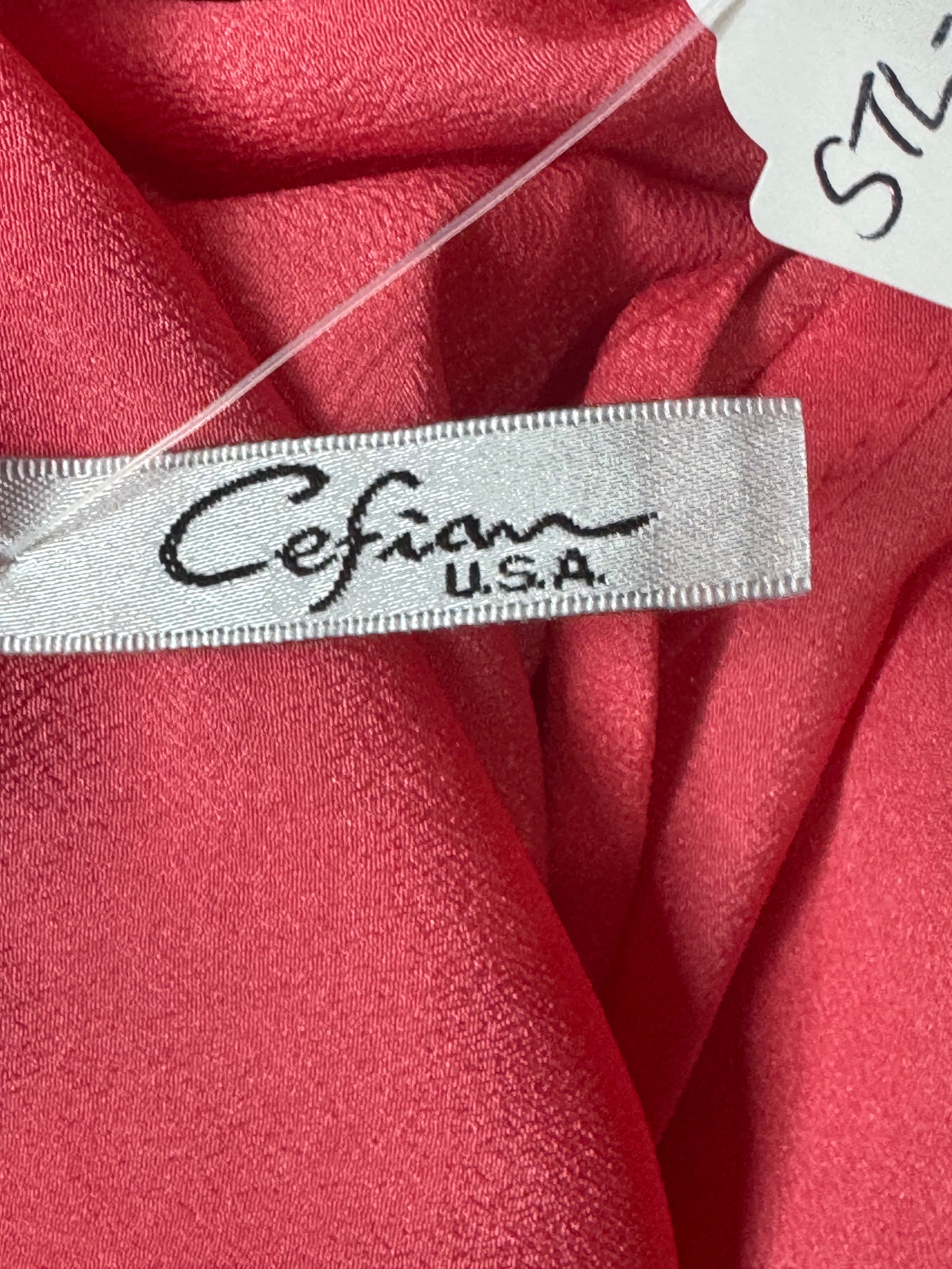 Cefian Coral Pink Chiffon Rosette Sleeveless Blouse Top - Size Large (Made in USA)