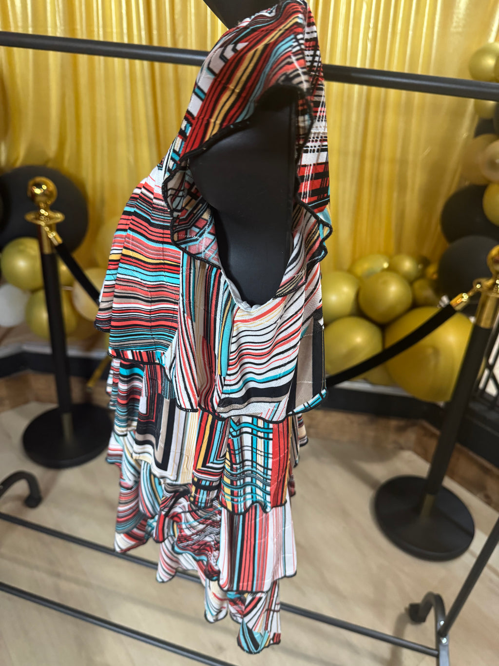 Ronnie Salloway Colorful Stripe Tiered Blouse Sz S