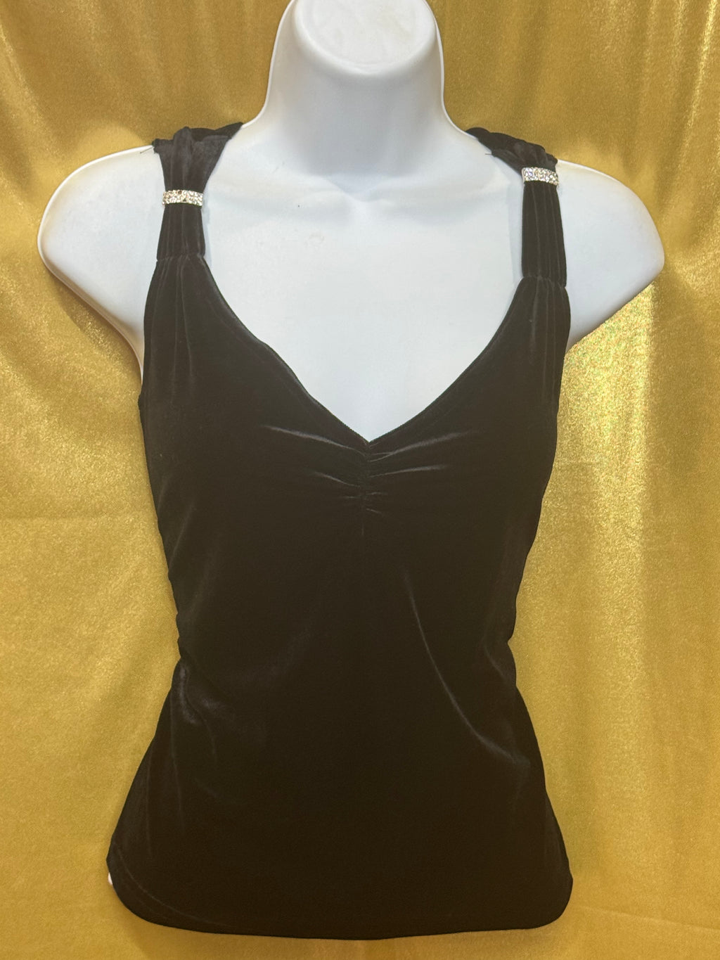 CDW Creative Design Works Black Velvet Ruched V-Neck Top - Size Large ✨