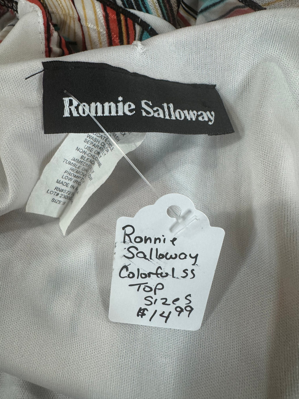 Ronnie Salloway Colorful Stripe Tiered Blouse Sz S