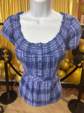Faded Glory Blue & White Plaid Blouse Size M