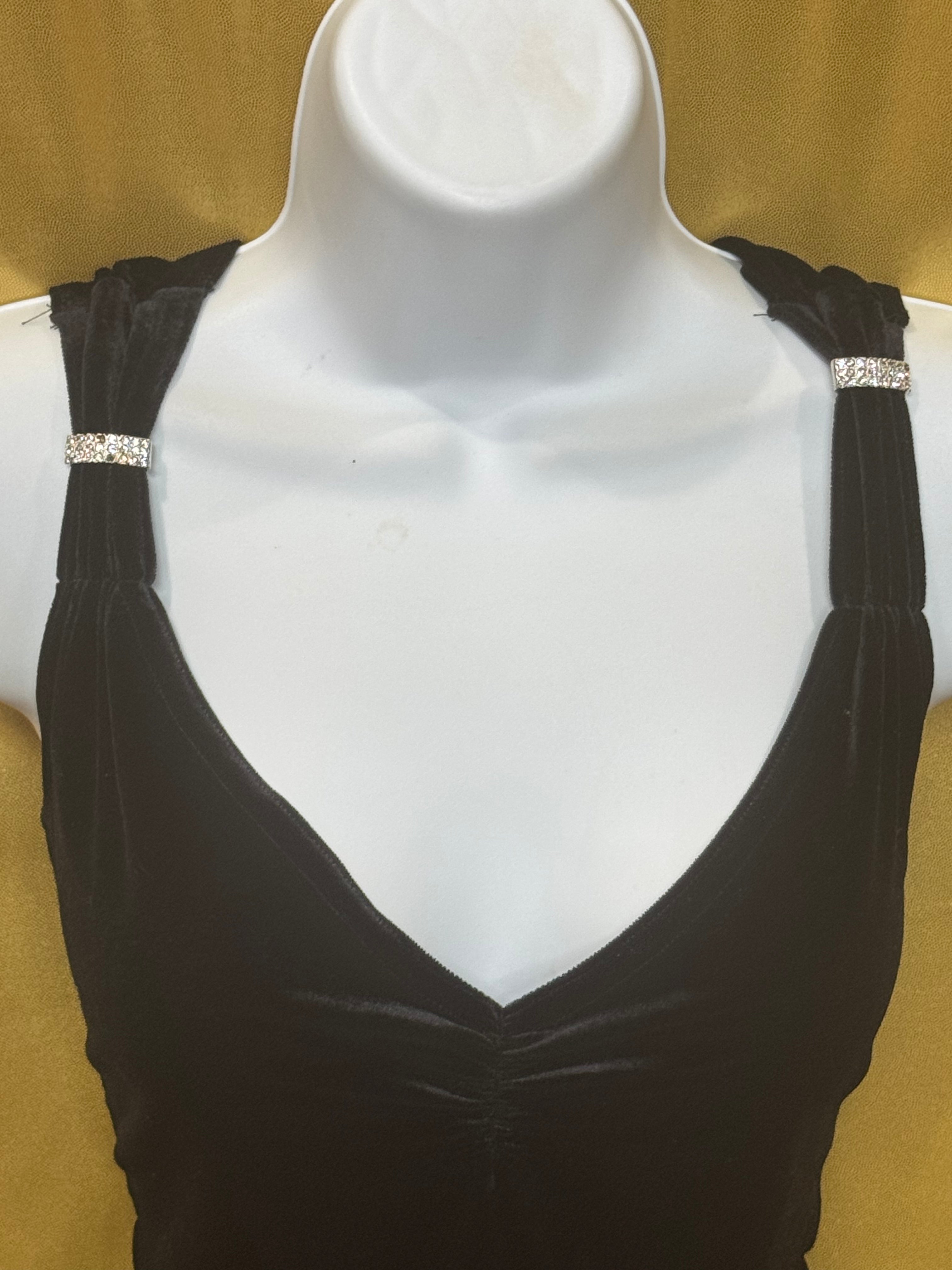 CDW Creative Design Works Black Velvet Ruched V-Neck Top - Size Large ✨