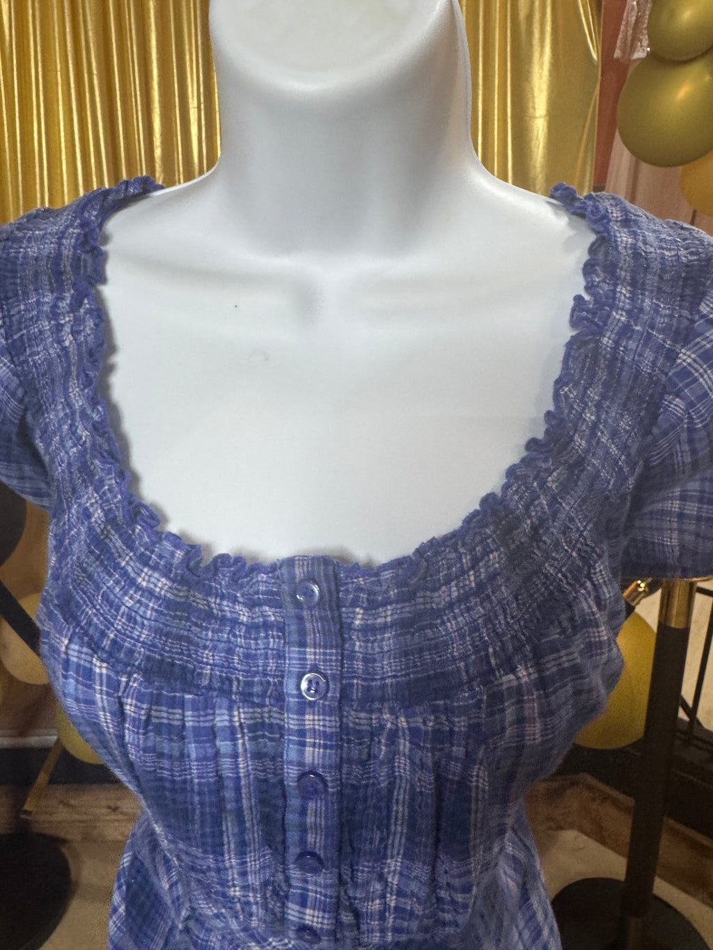 Faded Glory Blue & White Plaid Blouse Size M