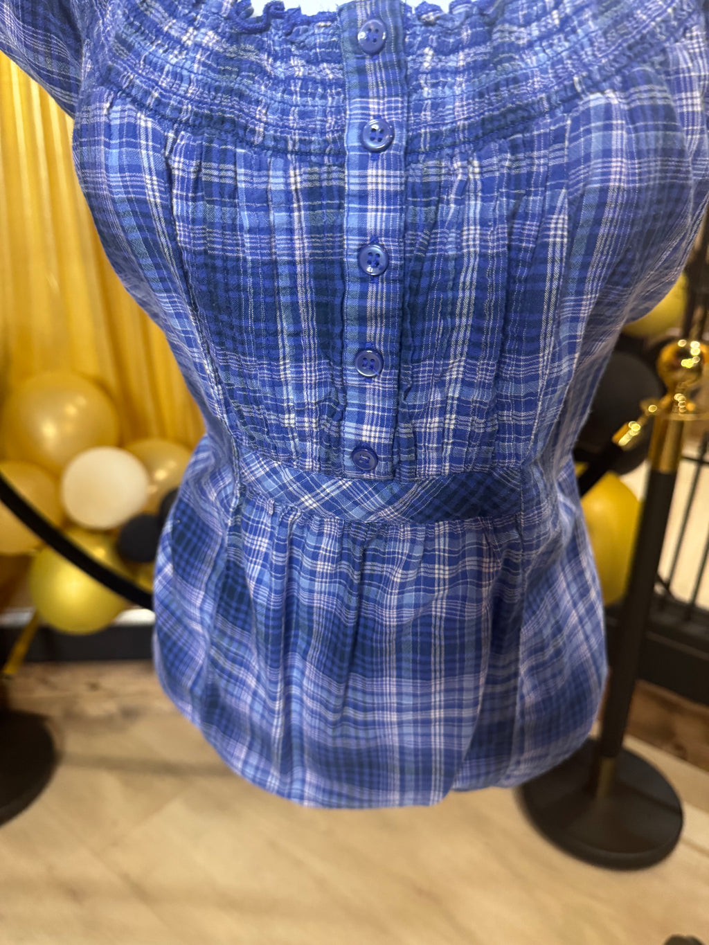 Faded Glory Blue & White Plaid Blouse Size M