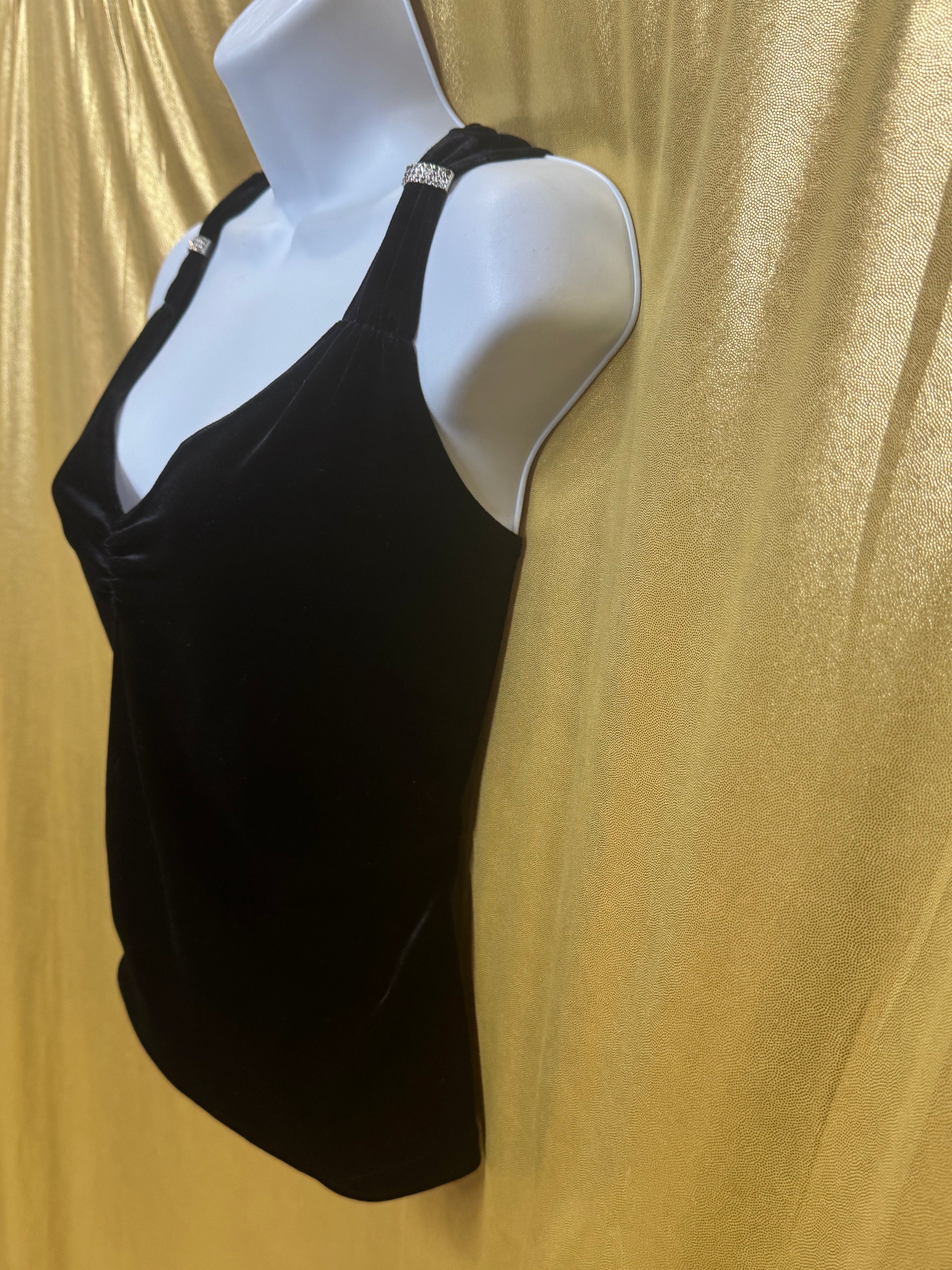CDW Creative Design Works Black Velvet Ruched V-Neck Top - Size Large ✨