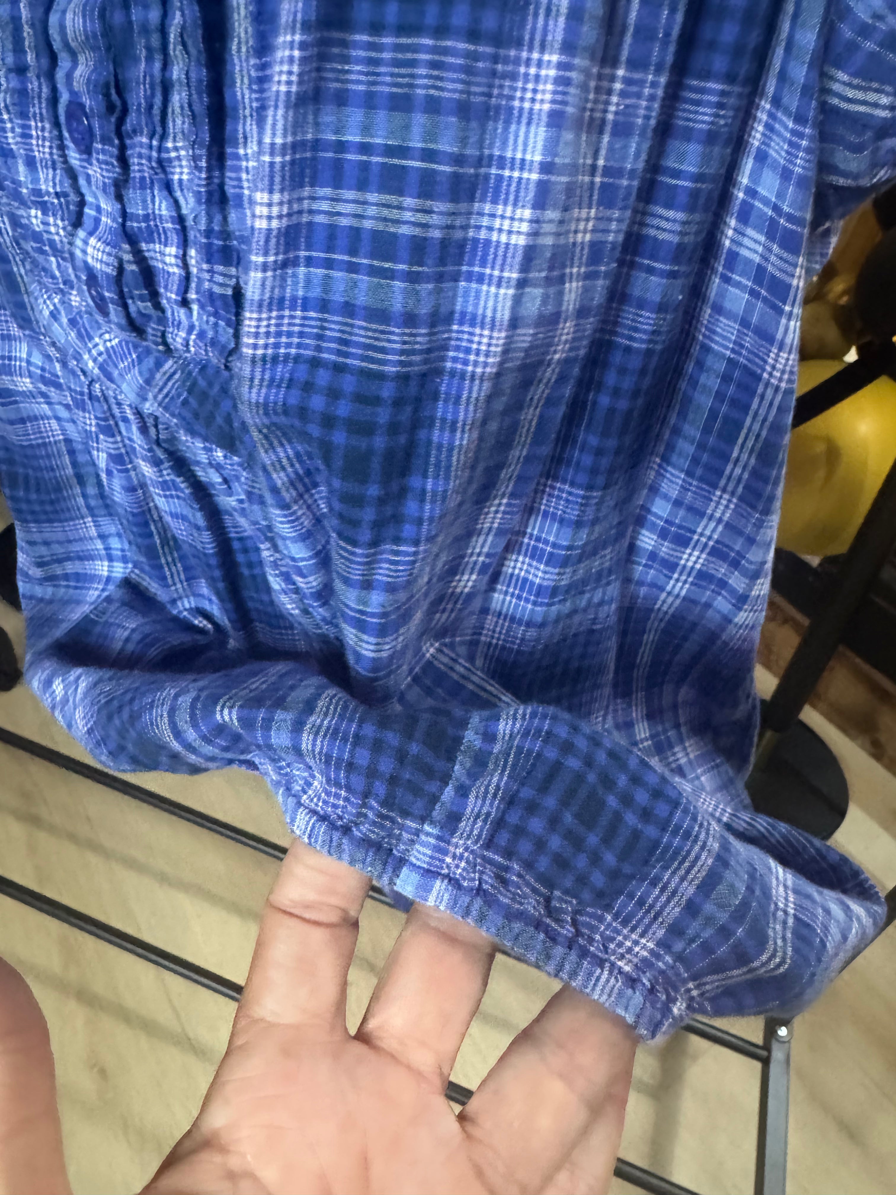 Faded Glory Blue & White Plaid Blouse Size M