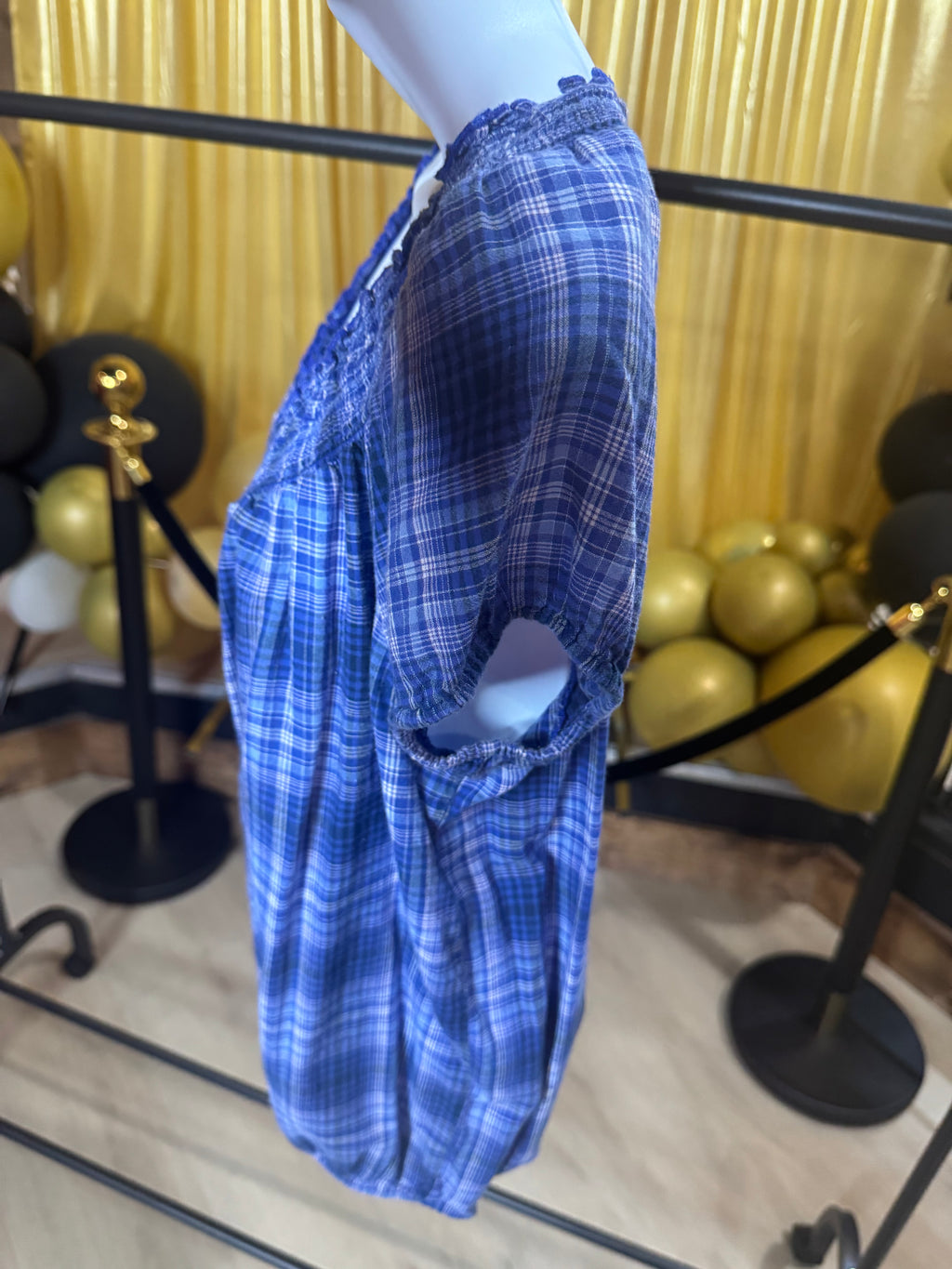 Faded Glory Blue & White Plaid Blouse Size M