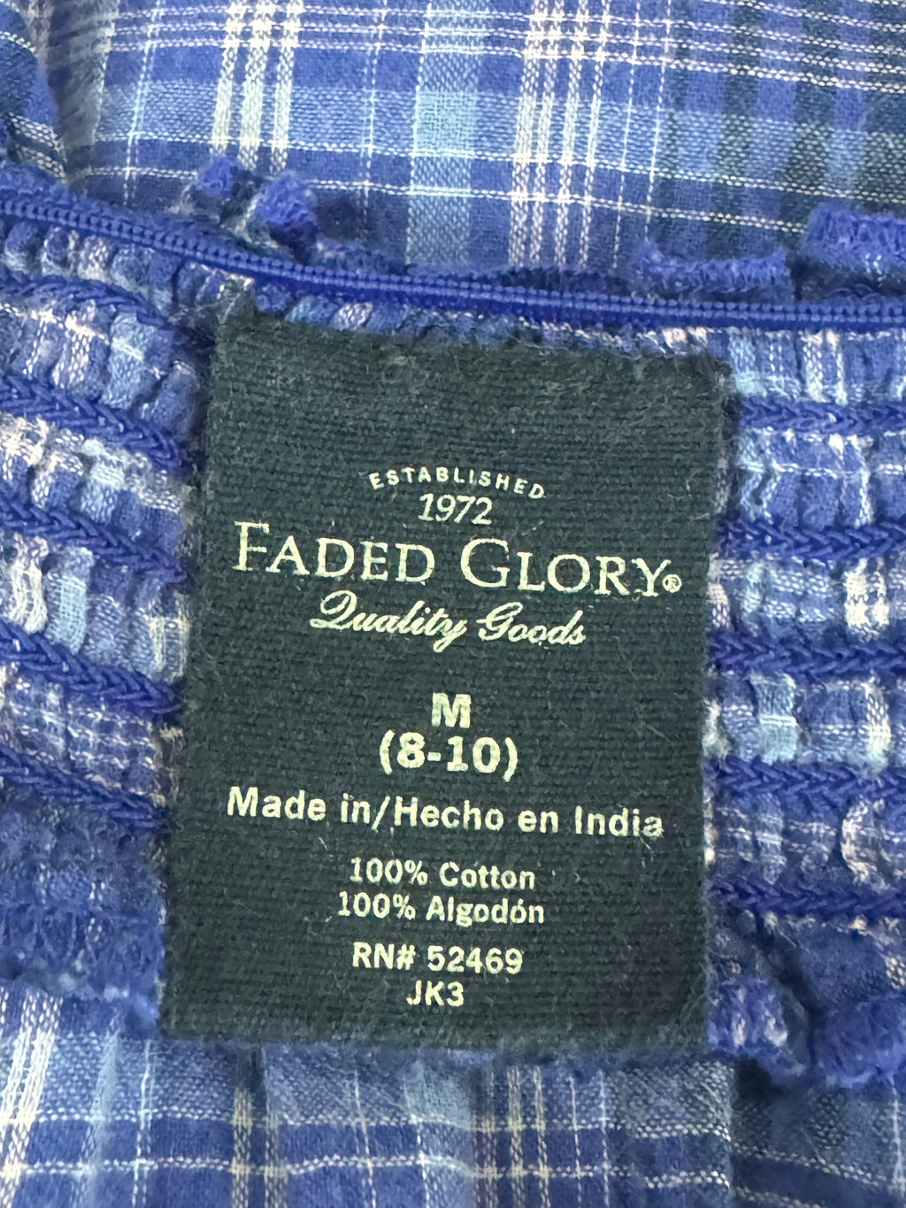 Faded Glory Blue & White Plaid Blouse Size M