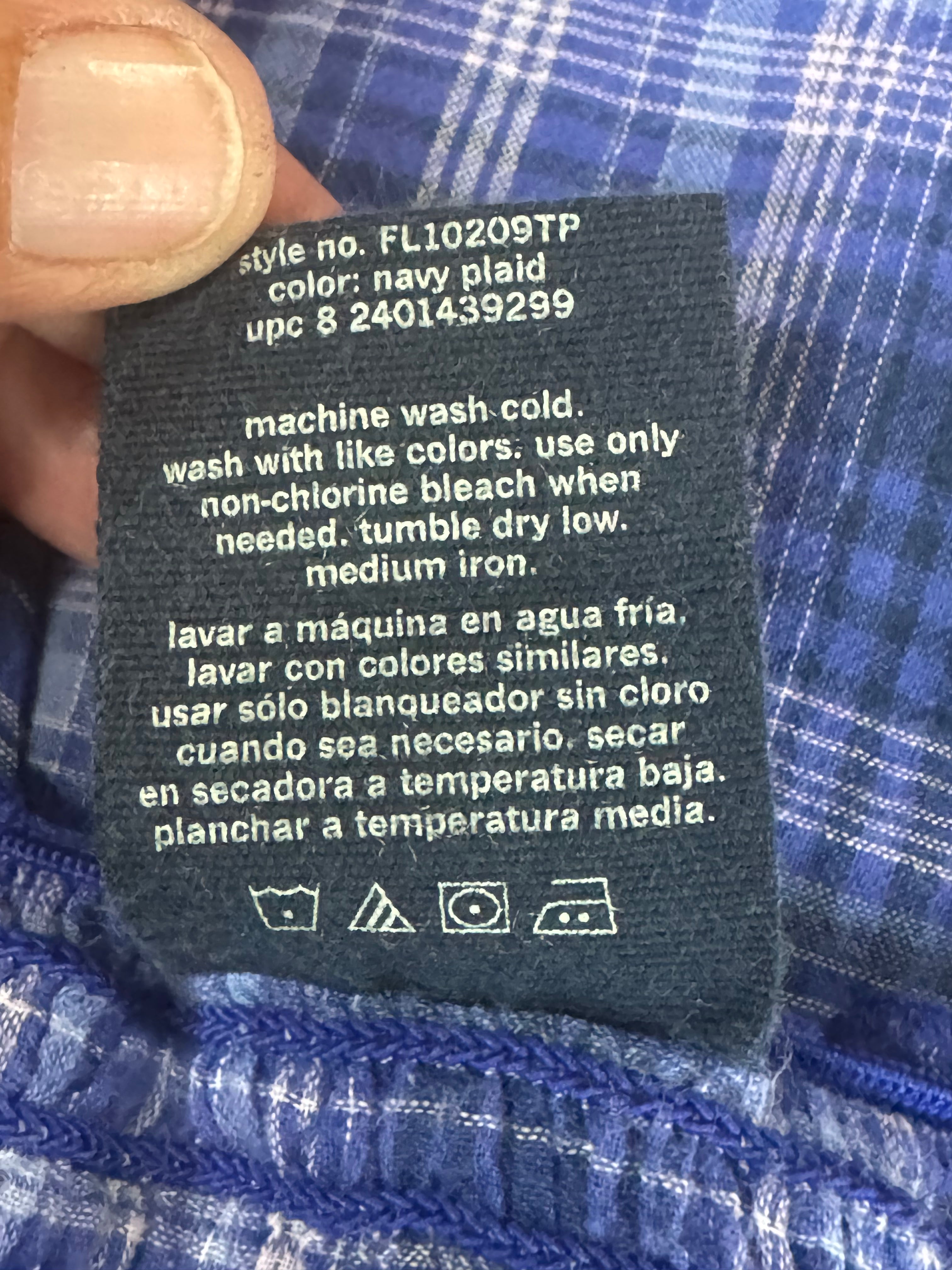 Faded Glory Blue & White Plaid Blouse Size M