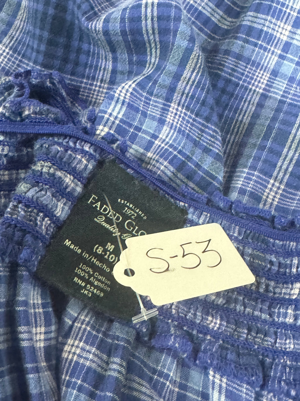Faded Glory Blue & White Plaid Blouse Size M