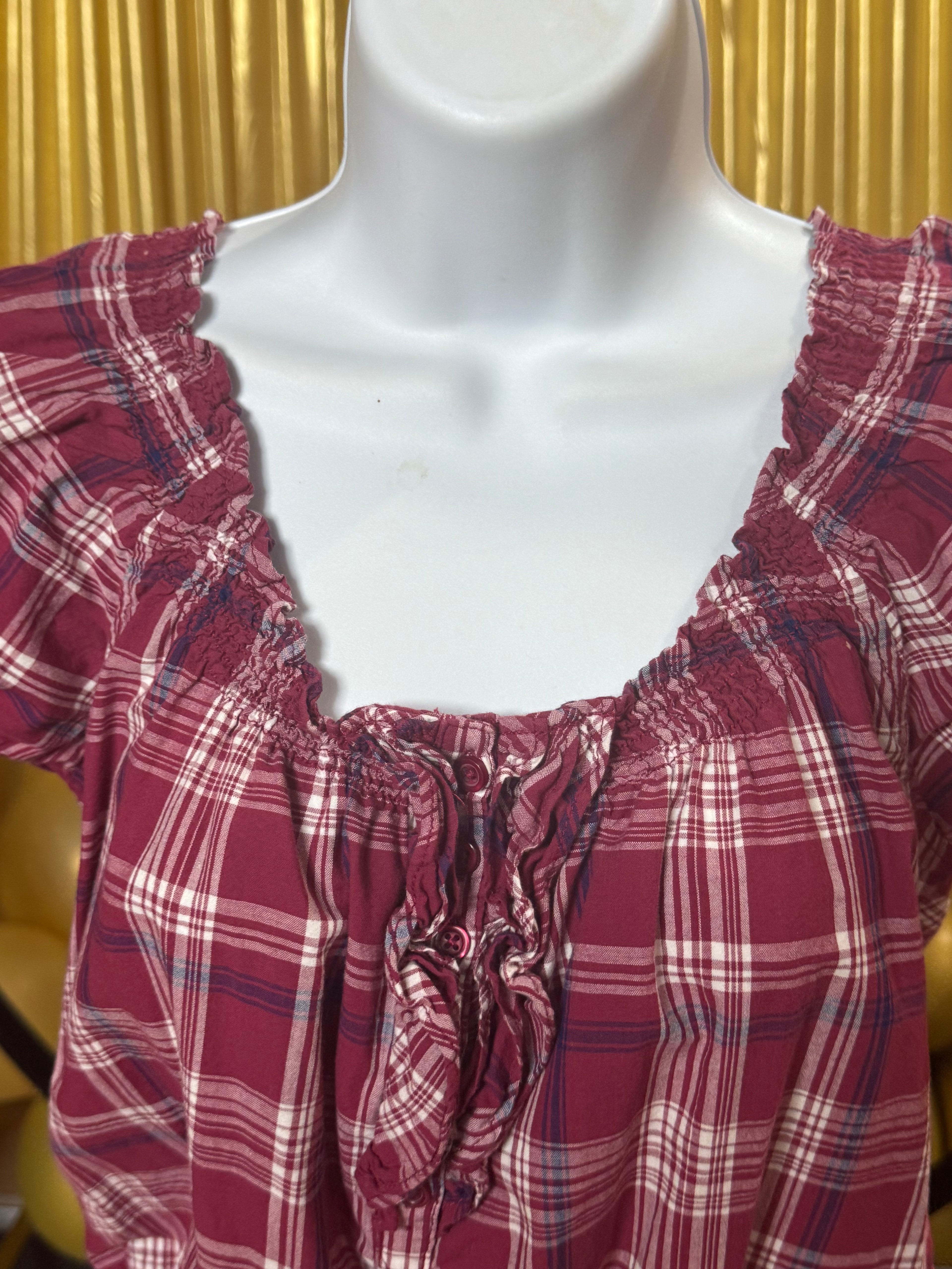 OP Red & White Plaid Short Sleeve Blouse Size M (Juniors)