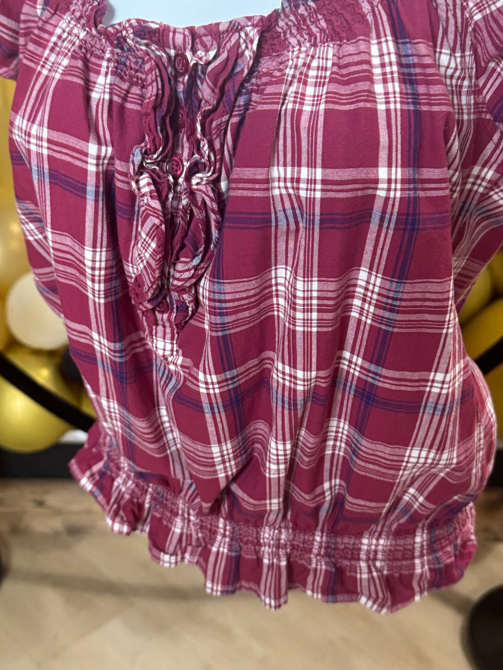 OP Red & White Plaid Short Sleeve Blouse Size M (Juniors)