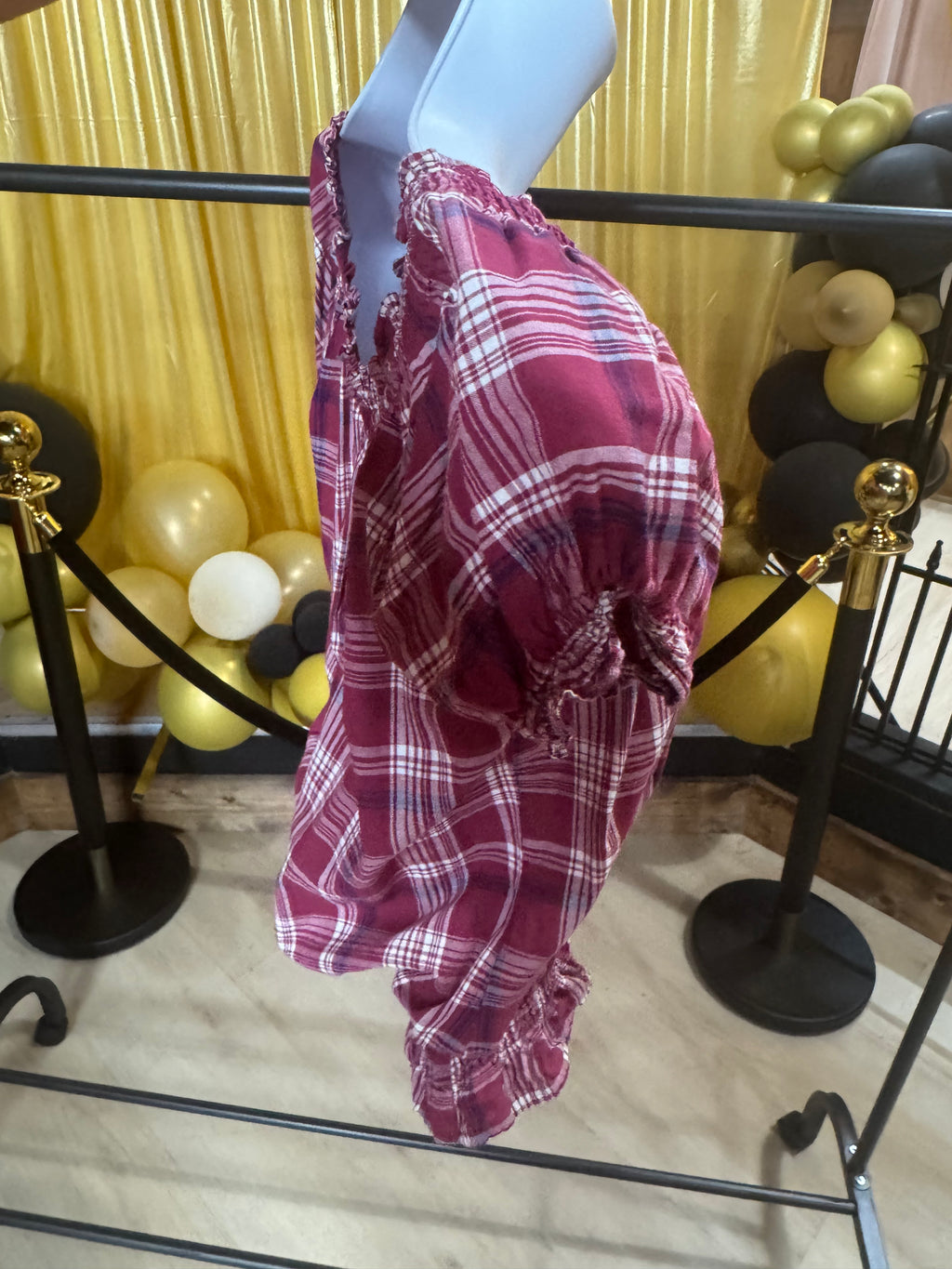 OP Red & White Plaid Short Sleeve Blouse Size M (Juniors)
