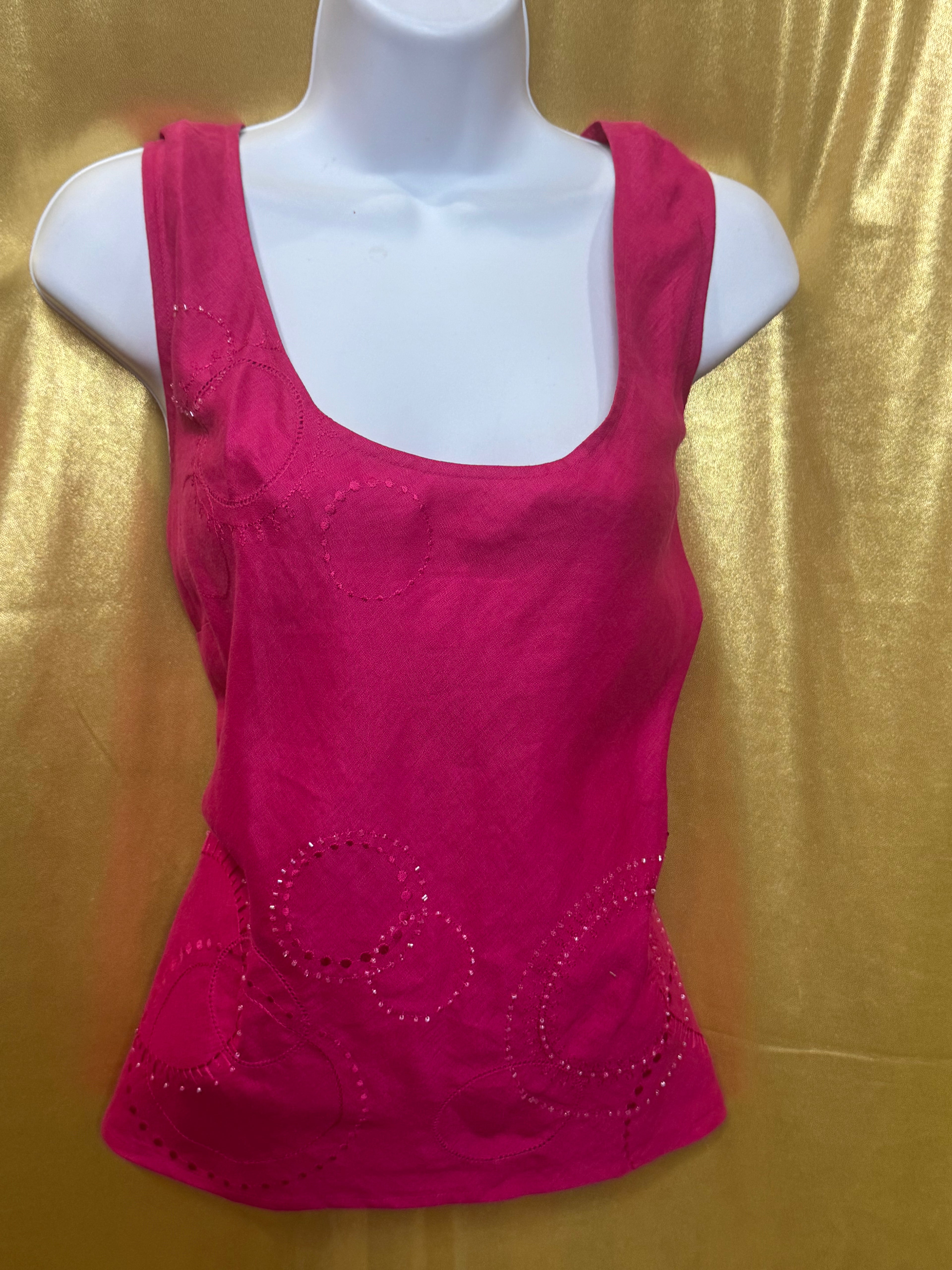 Valerie Stevens Hot Pink 100% Linen Beaded Tank Top - Size L