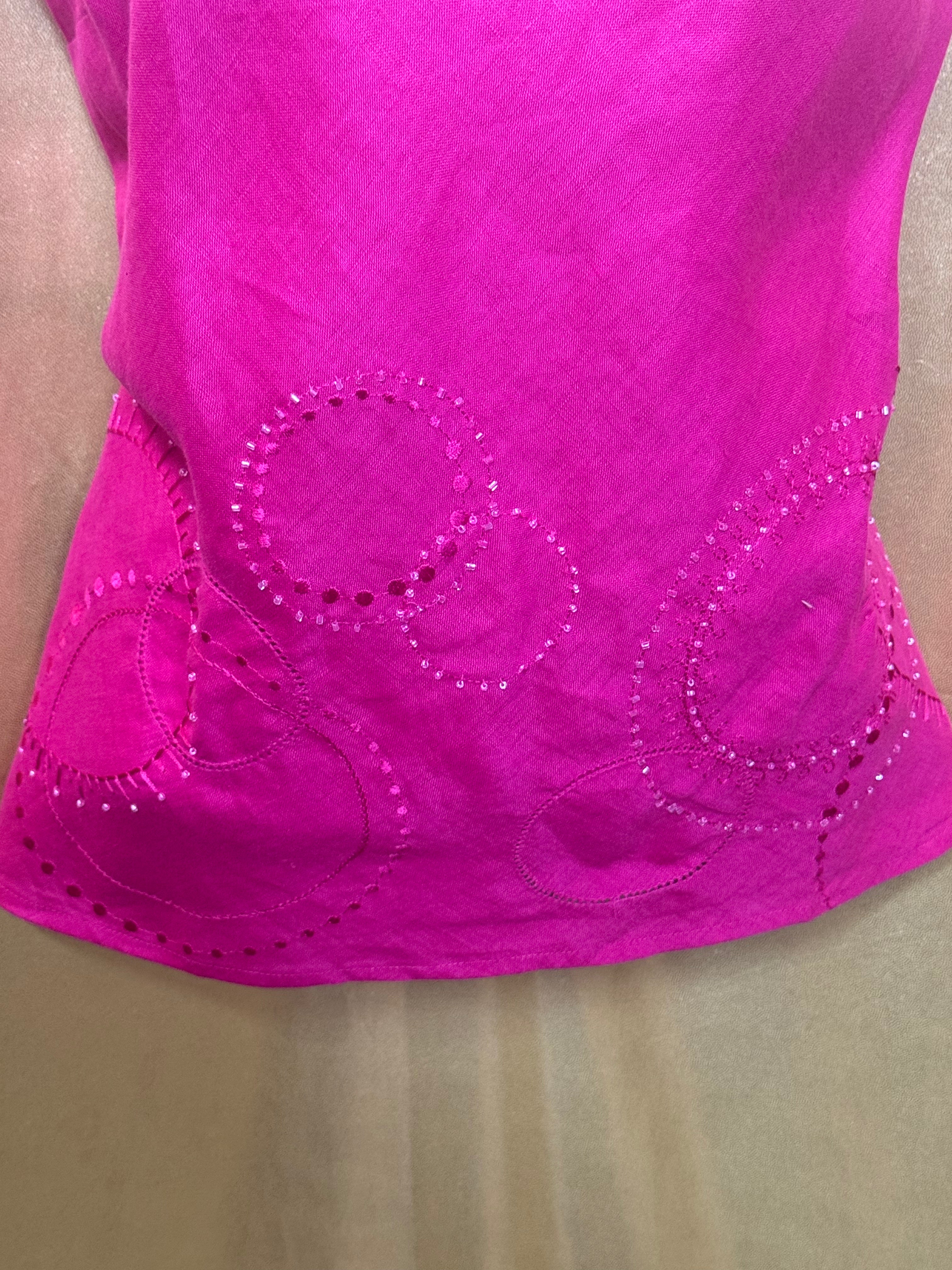 Valerie Stevens Hot Pink 100% Linen Beaded Tank Top - Size L