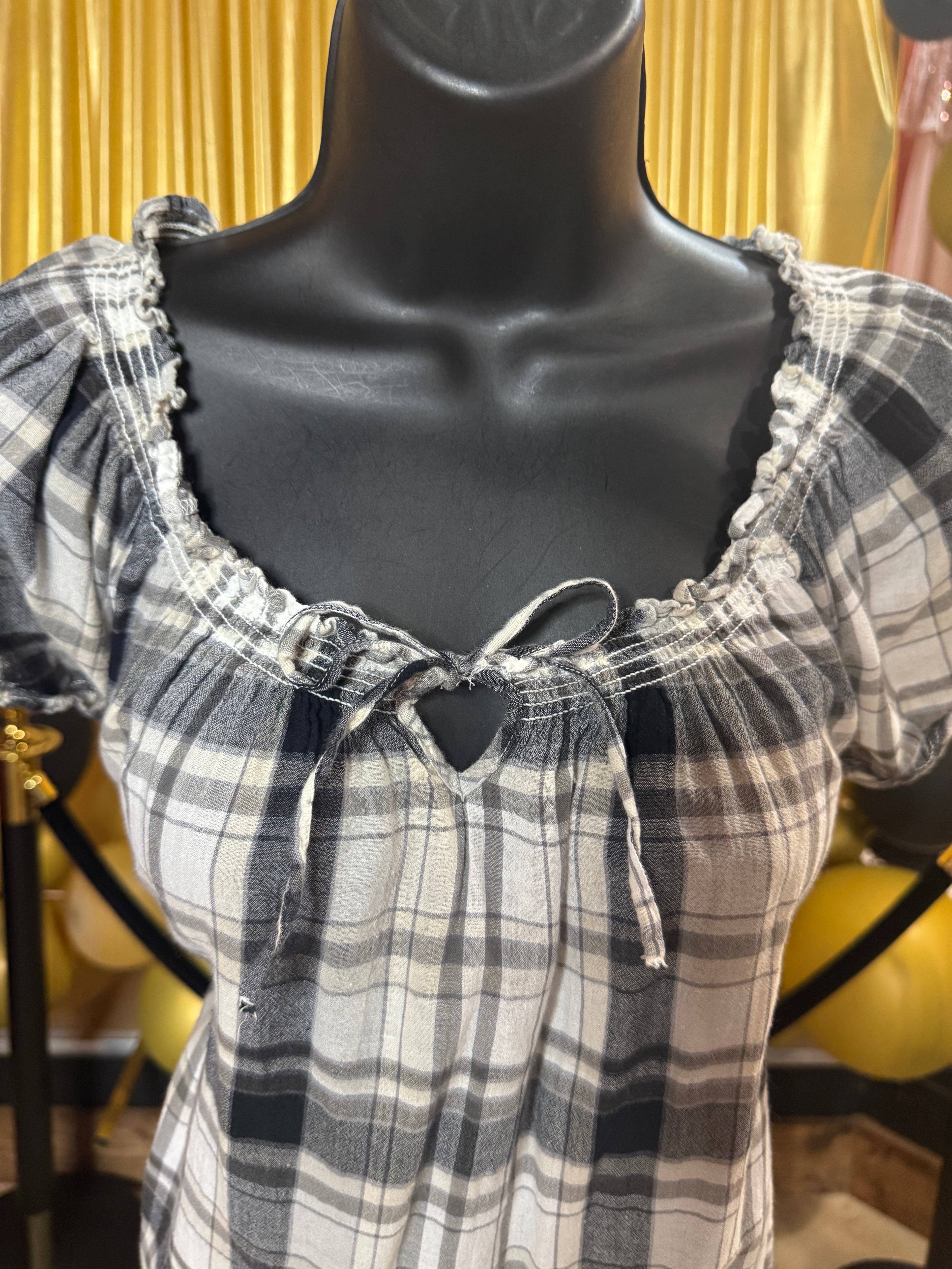 Faded Glory Black & White Plaid Blouse Size M