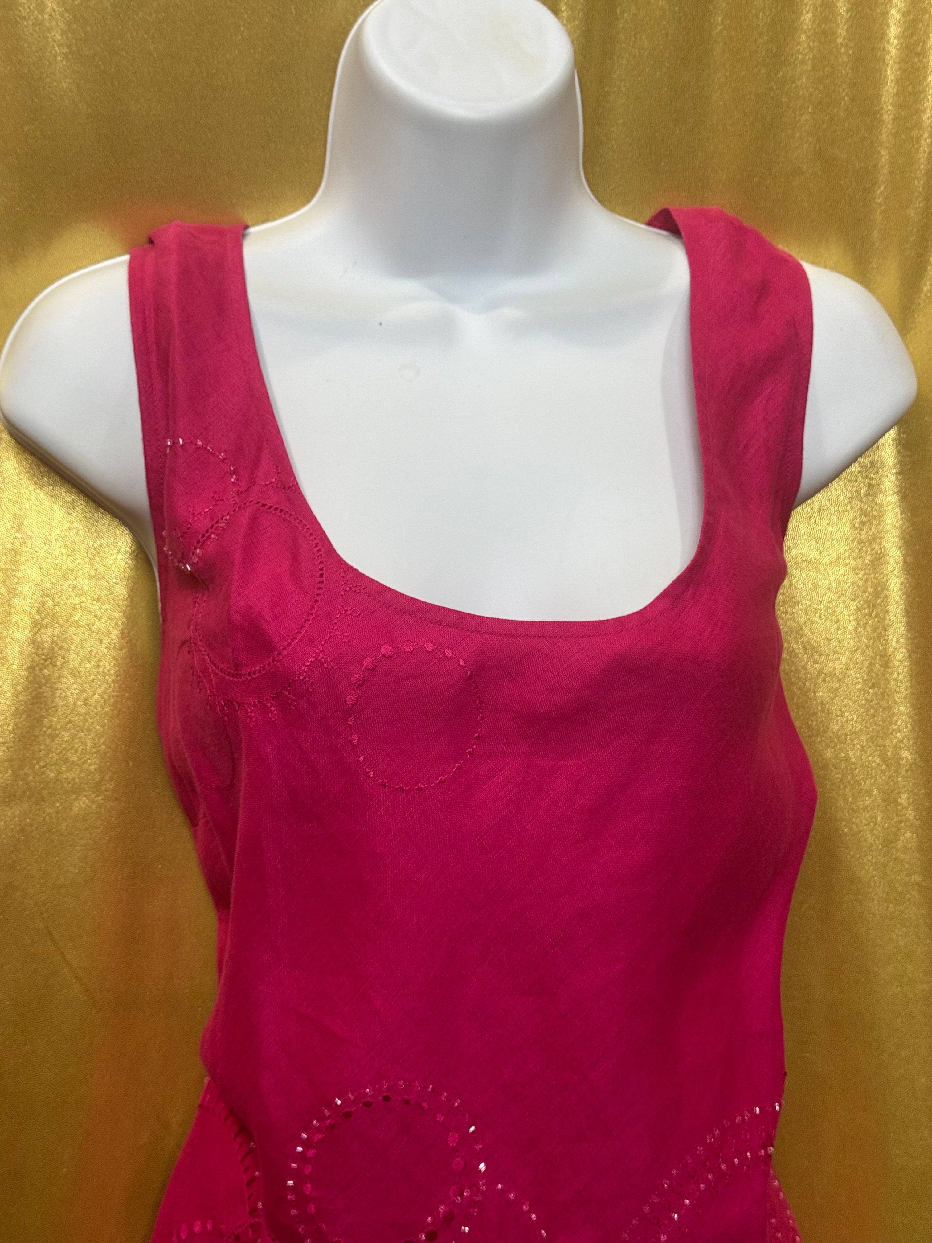 Valerie Stevens Hot Pink 100% Linen Beaded Tank Top - Size L