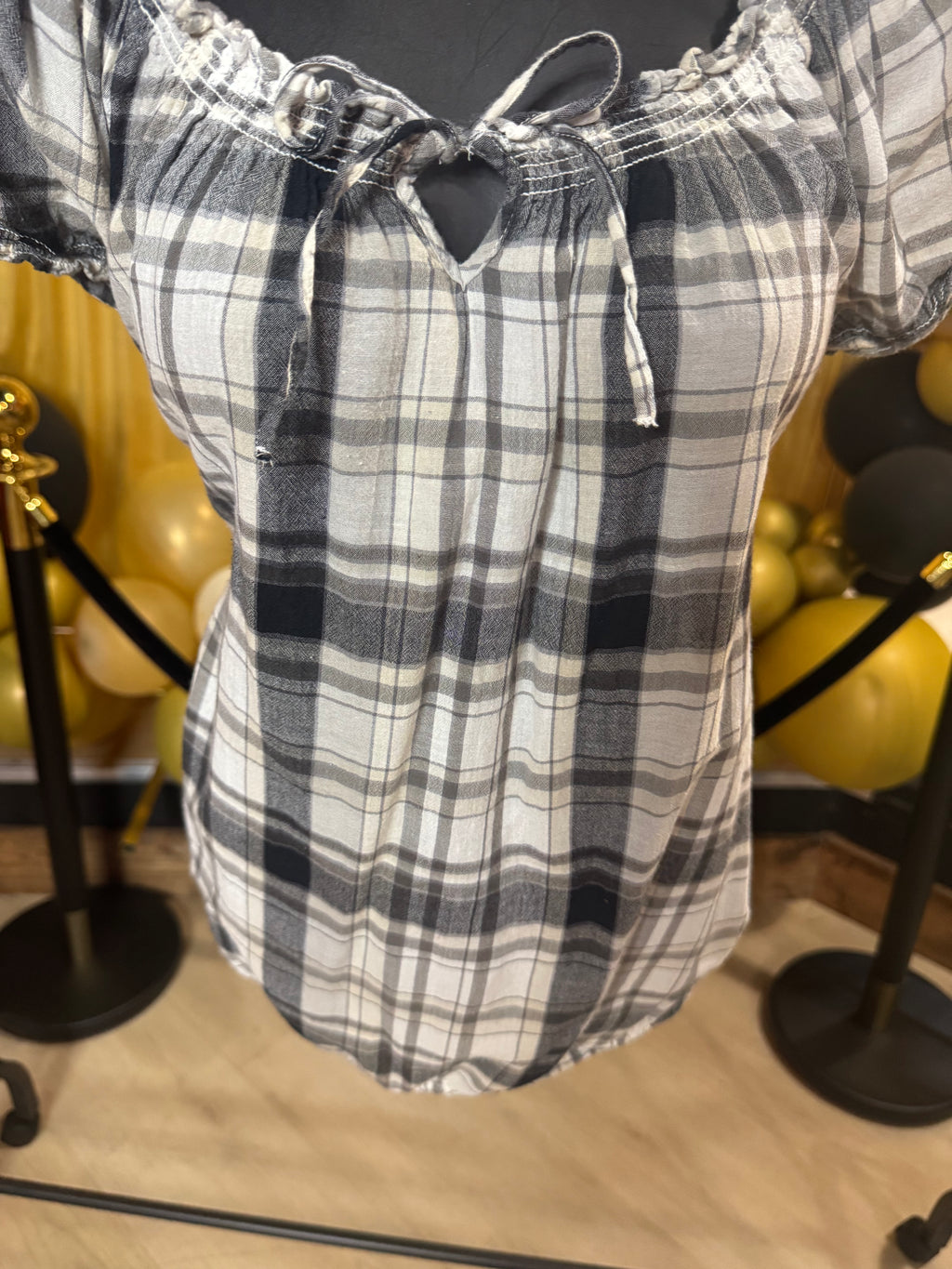 Faded Glory Black & White Plaid Blouse Size M