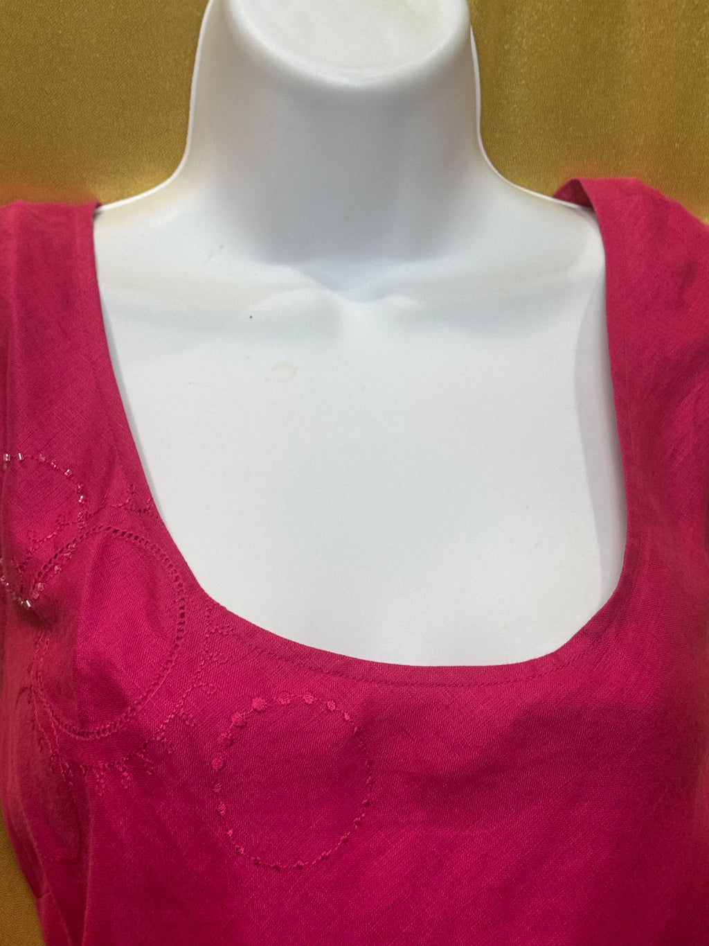 Valerie Stevens Hot Pink 100% Linen Beaded Tank Top - Size L