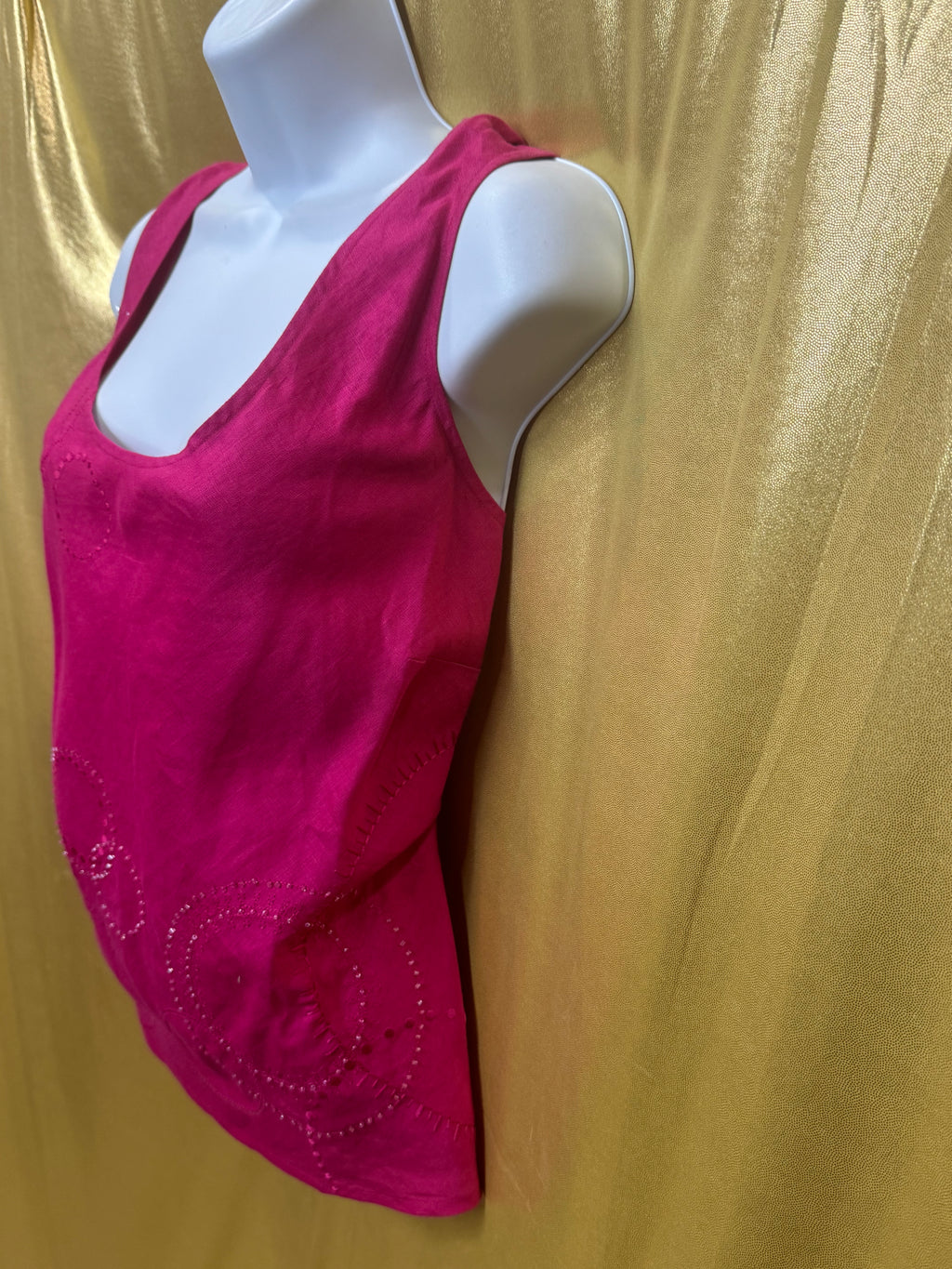 Valerie Stevens Hot Pink 100% Linen Beaded Tank Top - Size L