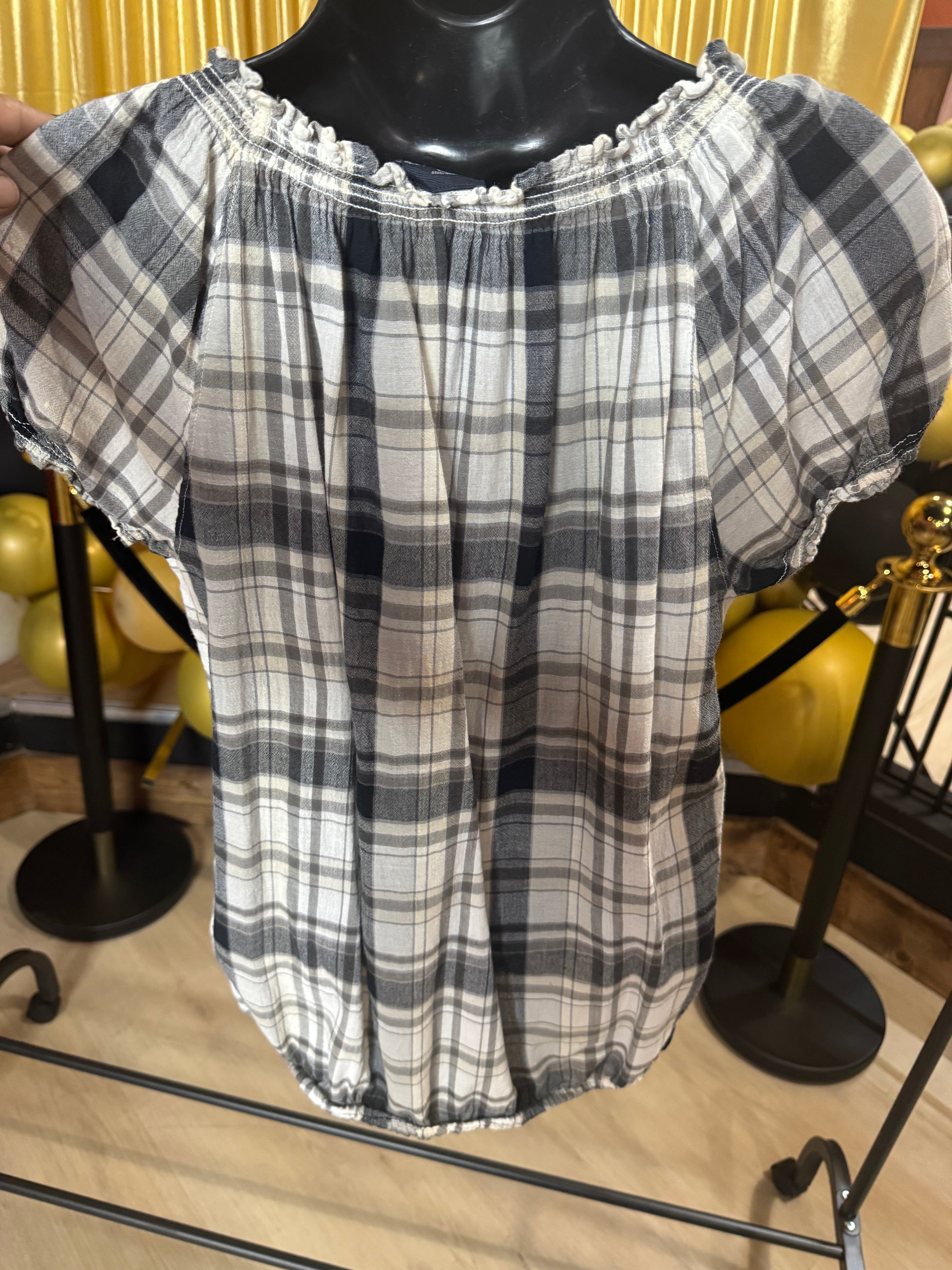 Faded Glory Black & White Plaid Blouse Size M