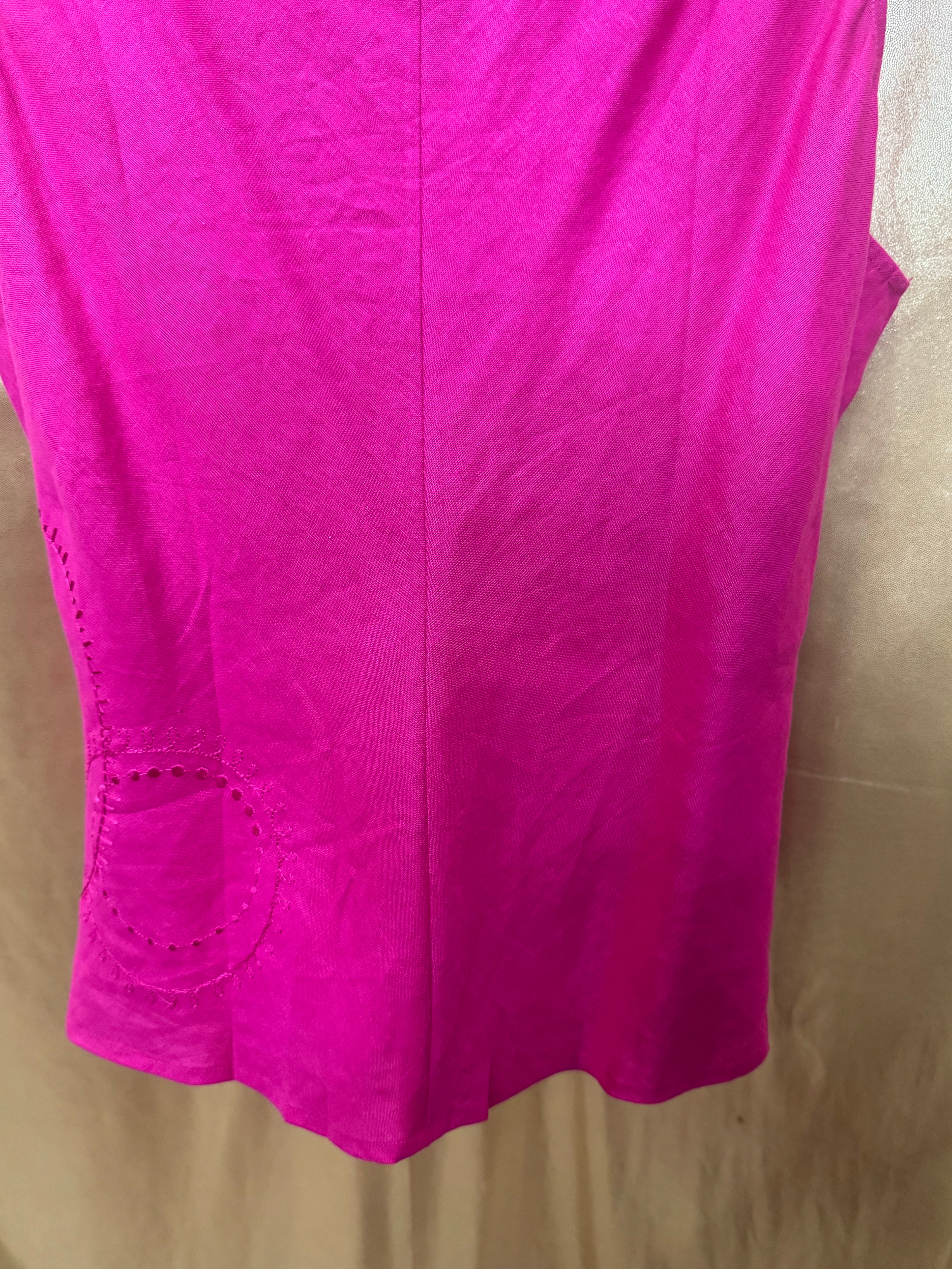 Valerie Stevens Hot Pink 100% Linen Beaded Tank Top - Size L