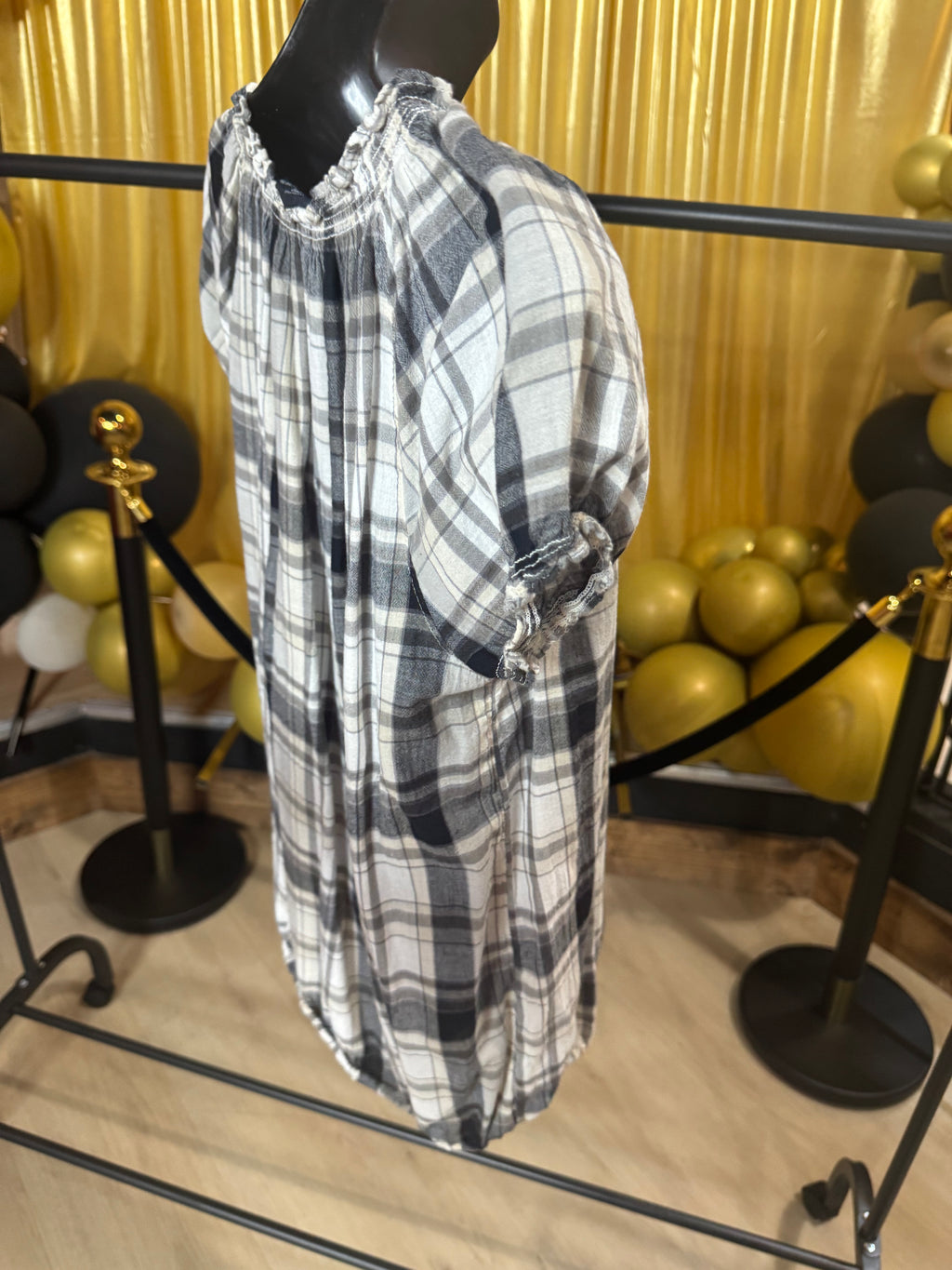 Faded Glory Black & White Plaid Blouse Size M