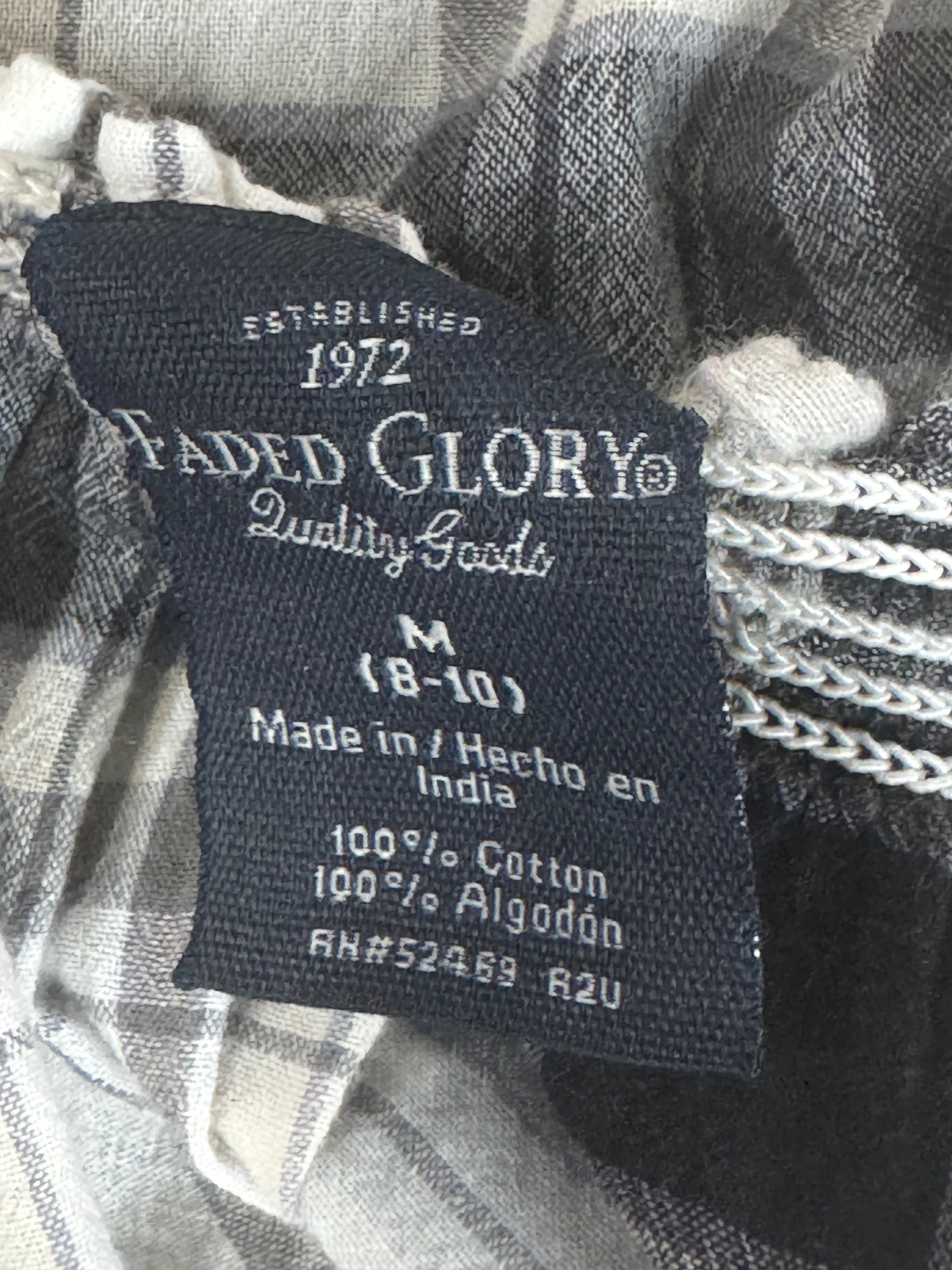 Faded Glory Black & White Plaid Blouse Size M