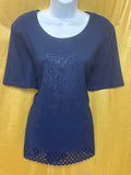 Vintage C.O.C. USA Navy Blue Textured Knit Top with Shoulder Pads - Size L