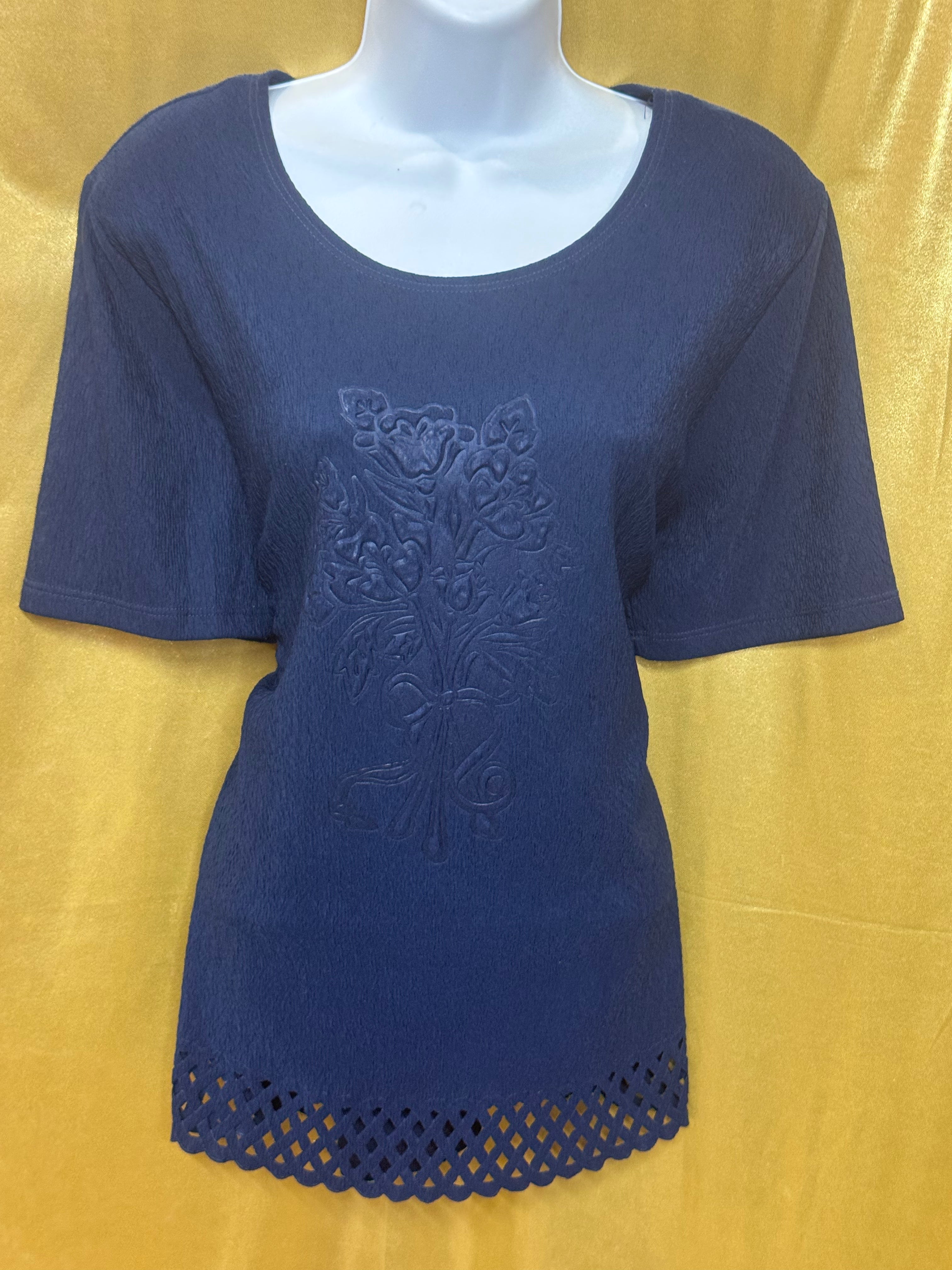 Vintage C.O.C. USA Navy Blue Textured Knit Top with Shoulder Pads - Size L
