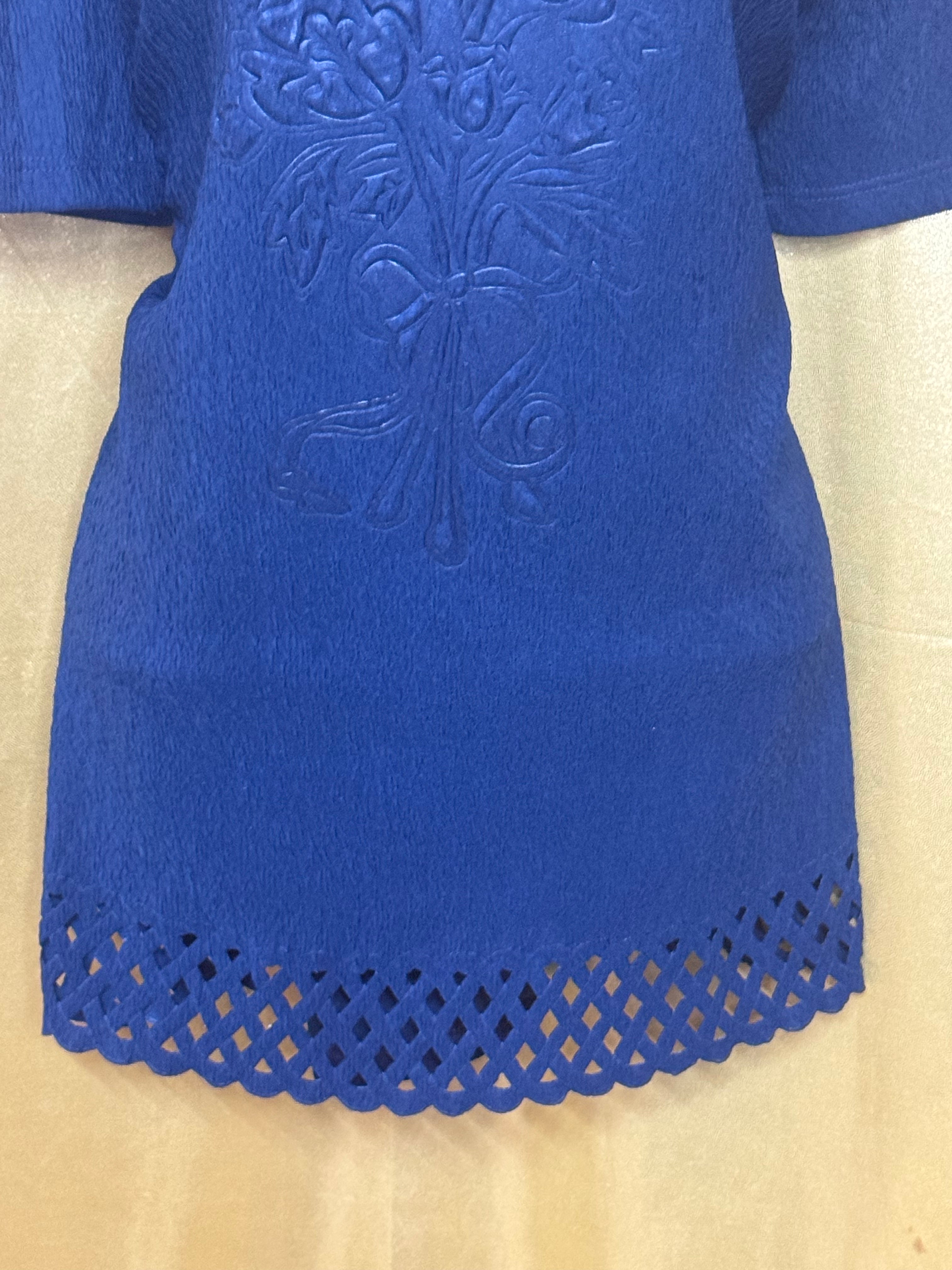 Vintage C.O.C. USA Navy Blue Textured Knit Top with Shoulder Pads - Size L