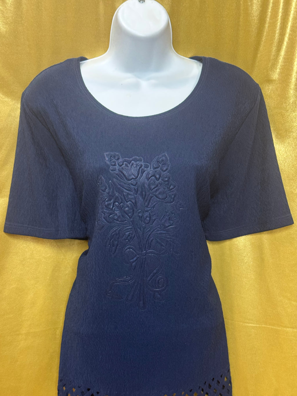 Vintage C.O.C. USA Navy Blue Textured Knit Top with Shoulder Pads - Size L