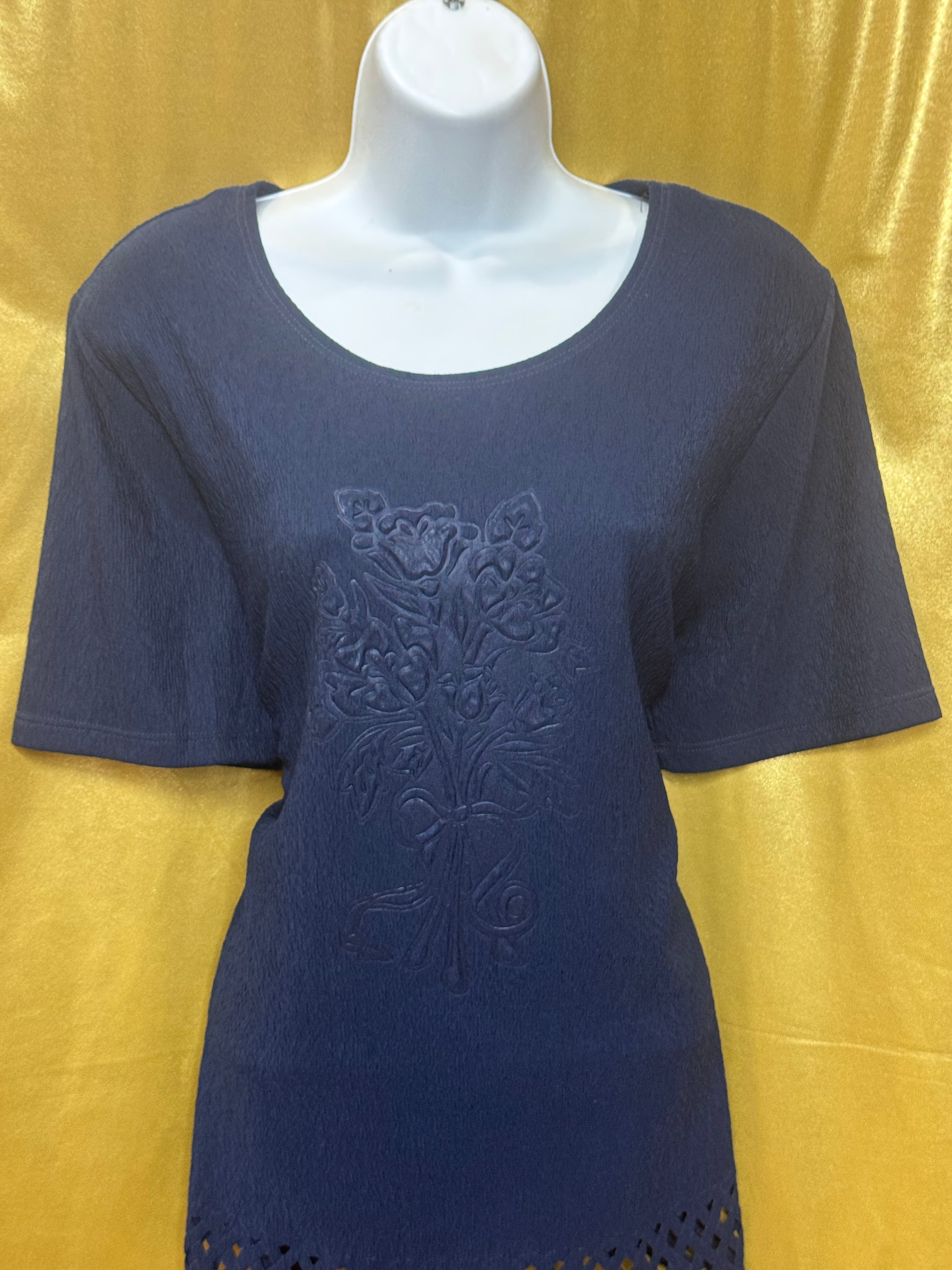 Vintage C.O.C. USA Navy Blue Textured Knit Top with Shoulder Pads - Size L