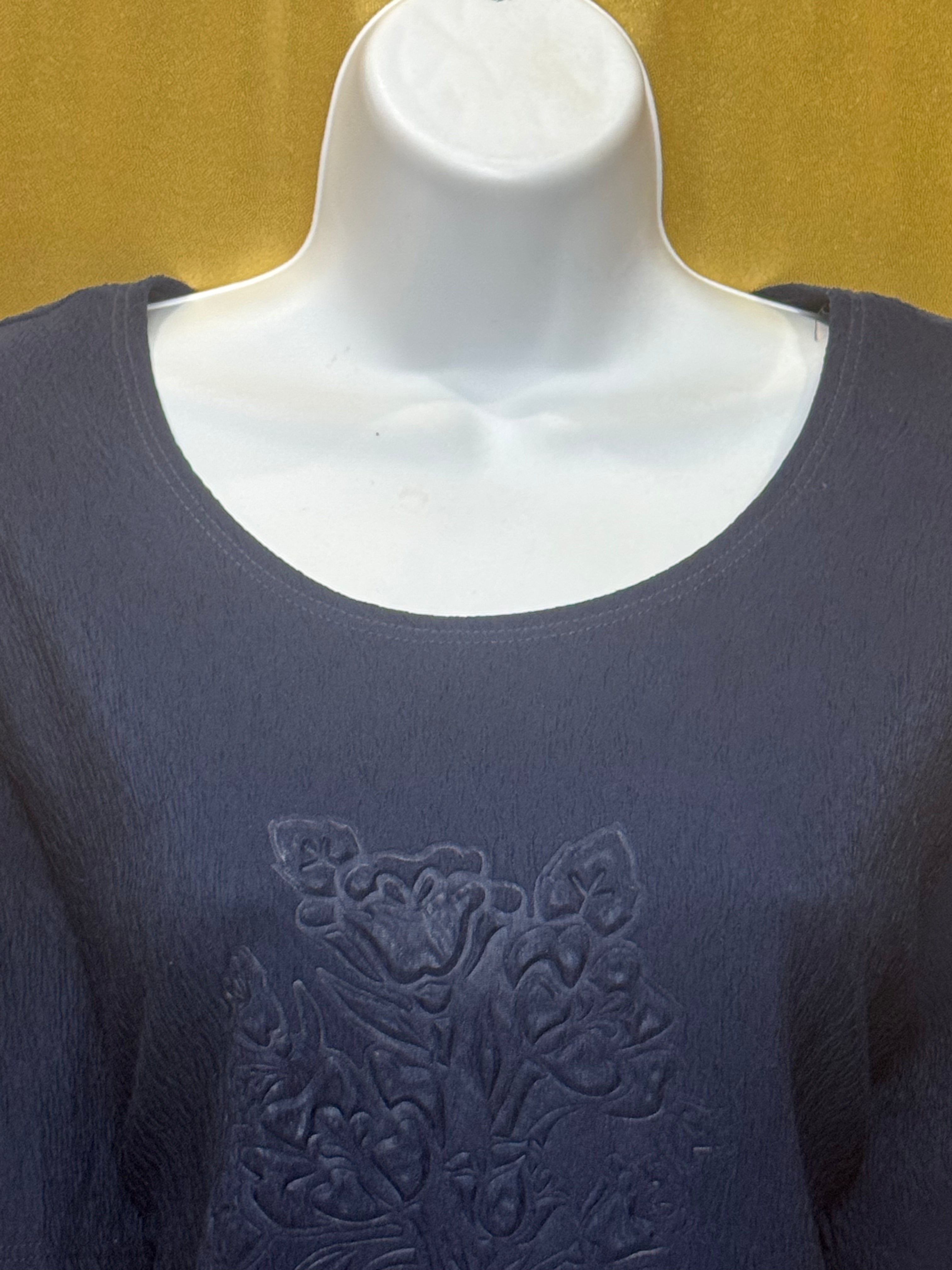 Vintage C.O.C. USA Navy Blue Textured Knit Top with Shoulder Pads - Size L