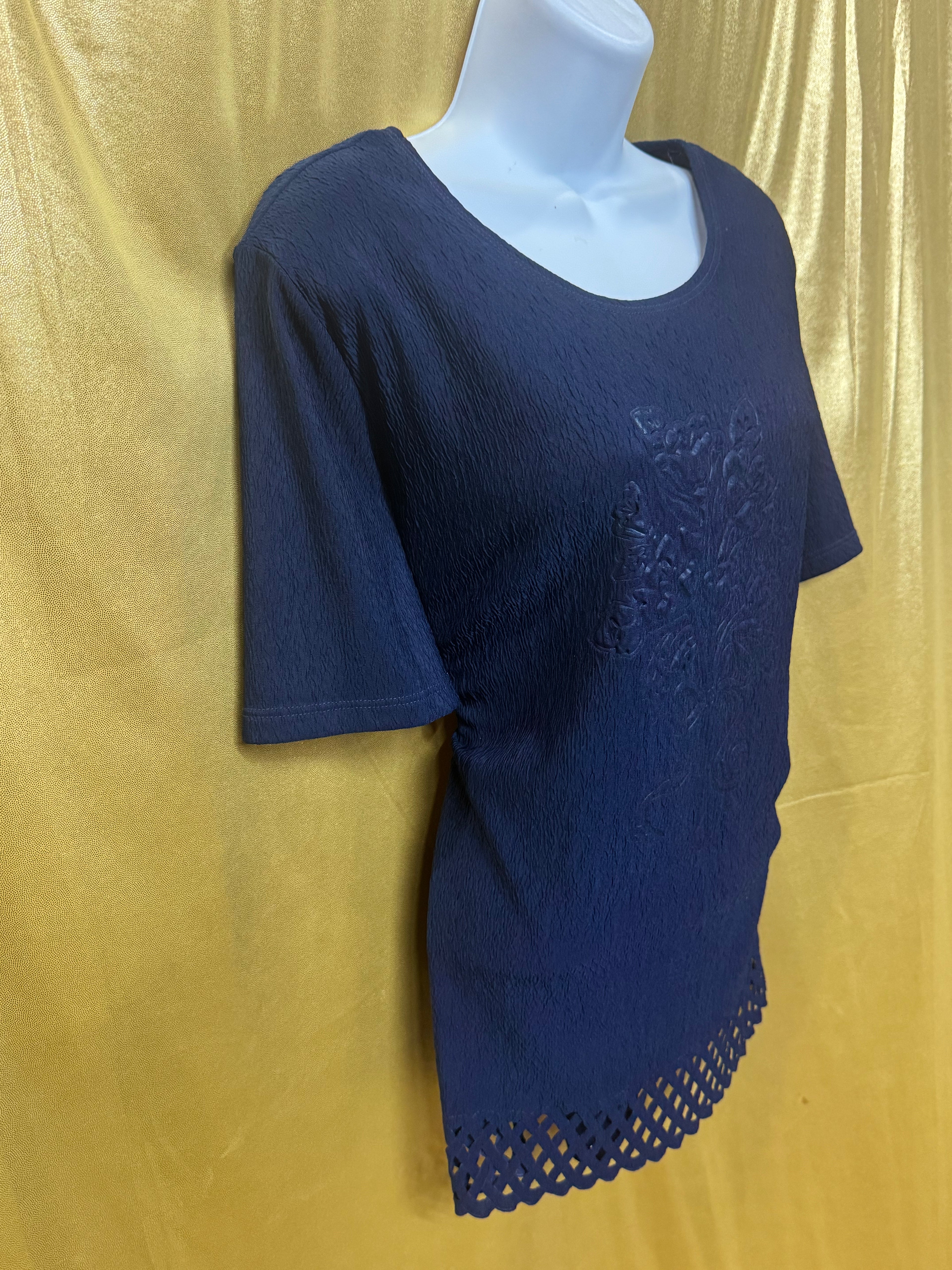 Vintage C.O.C. USA Navy Blue Textured Knit Top with Shoulder Pads - Size L