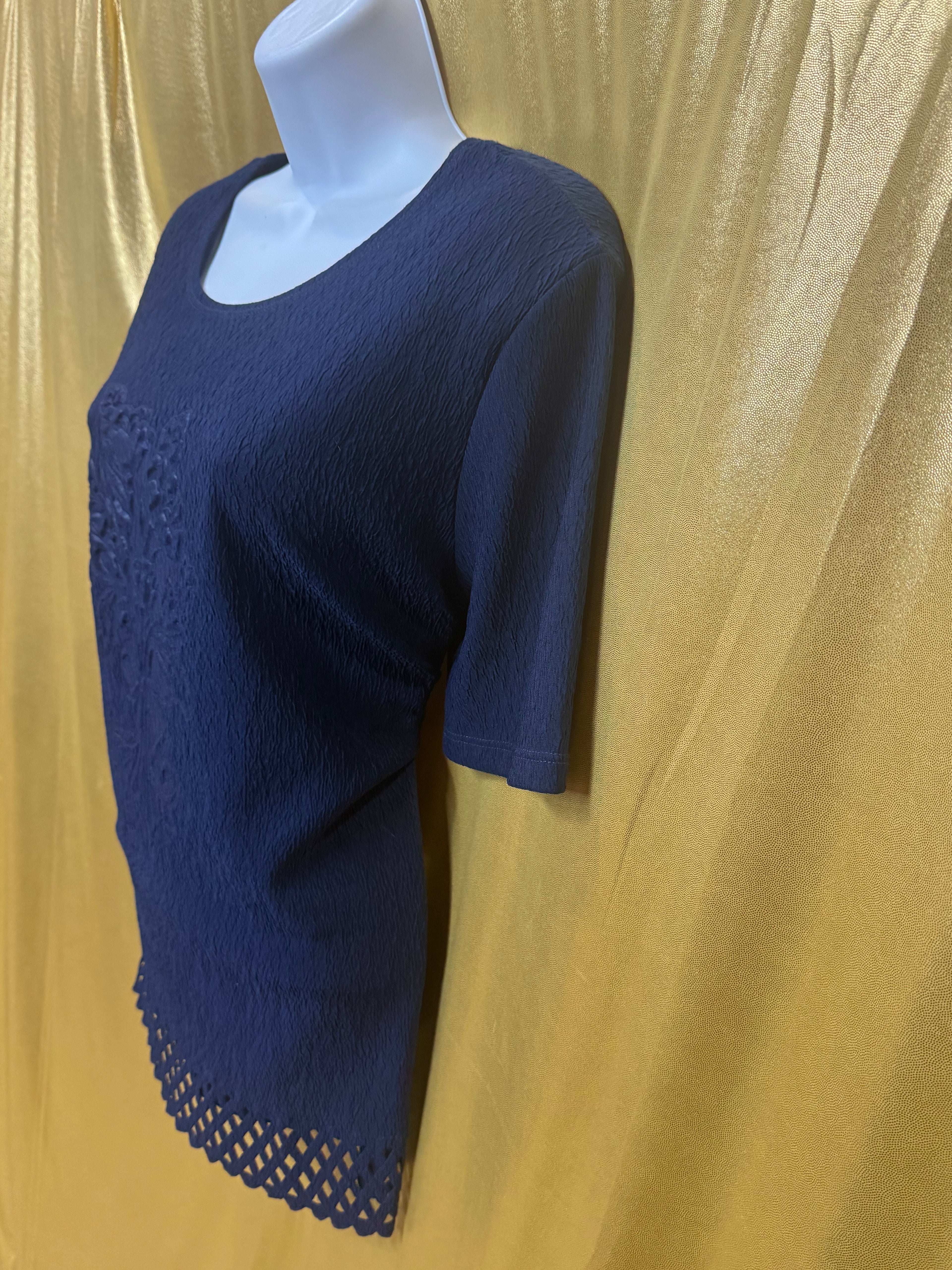 Vintage C.O.C. USA Navy Blue Textured Knit Top with Shoulder Pads - Size L