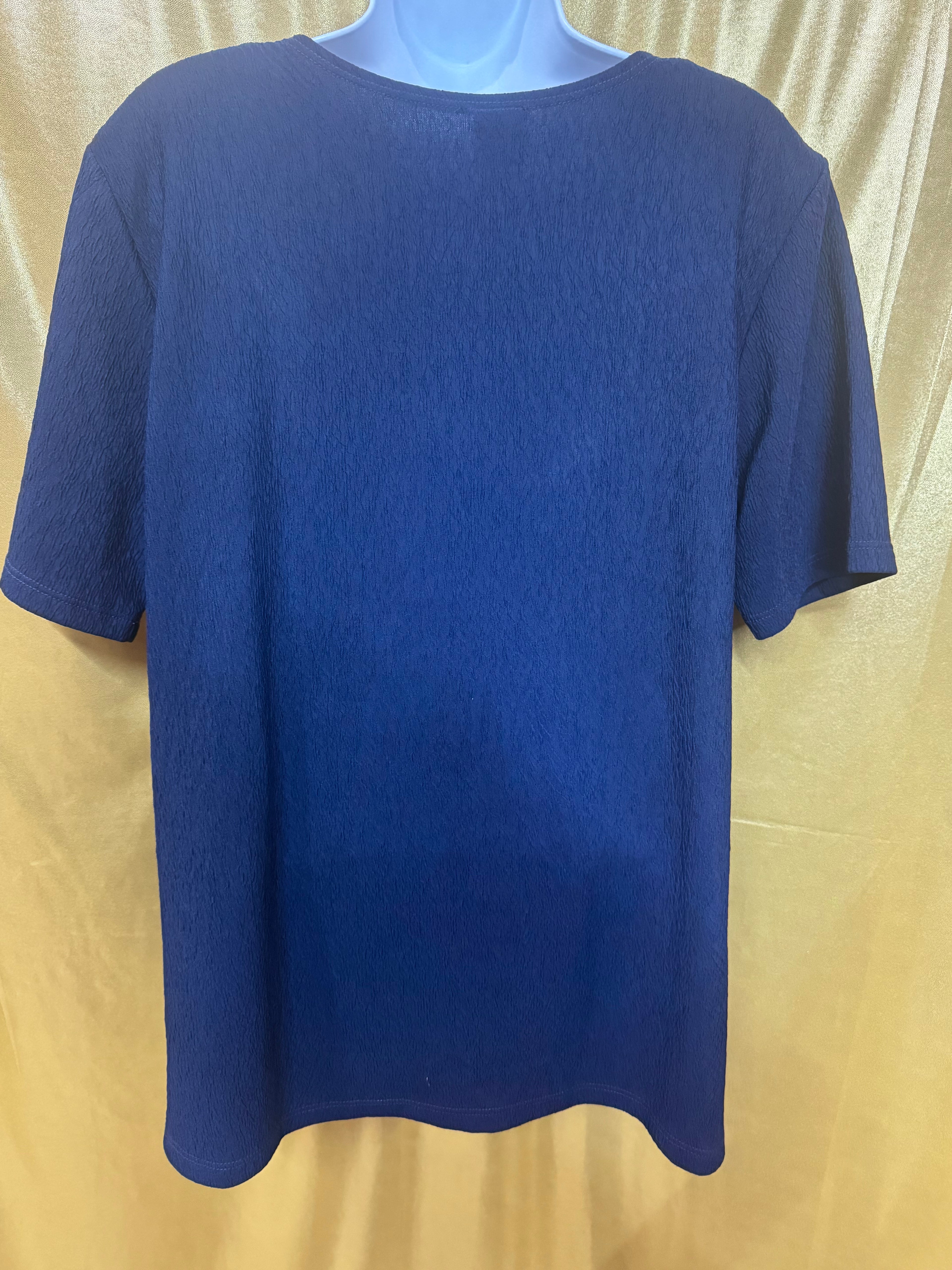 Vintage C.O.C. USA Navy Blue Textured Knit Top with Shoulder Pads - Size L