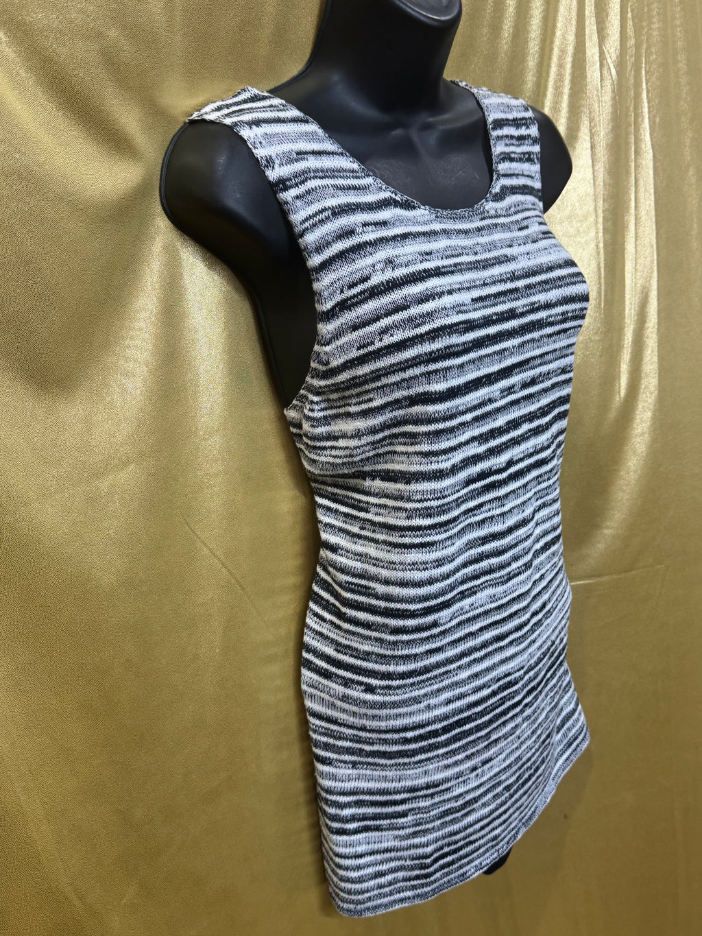 Lucky Brand Blue & White Striped Knit Sleeveless Tunic Top Tank Size L