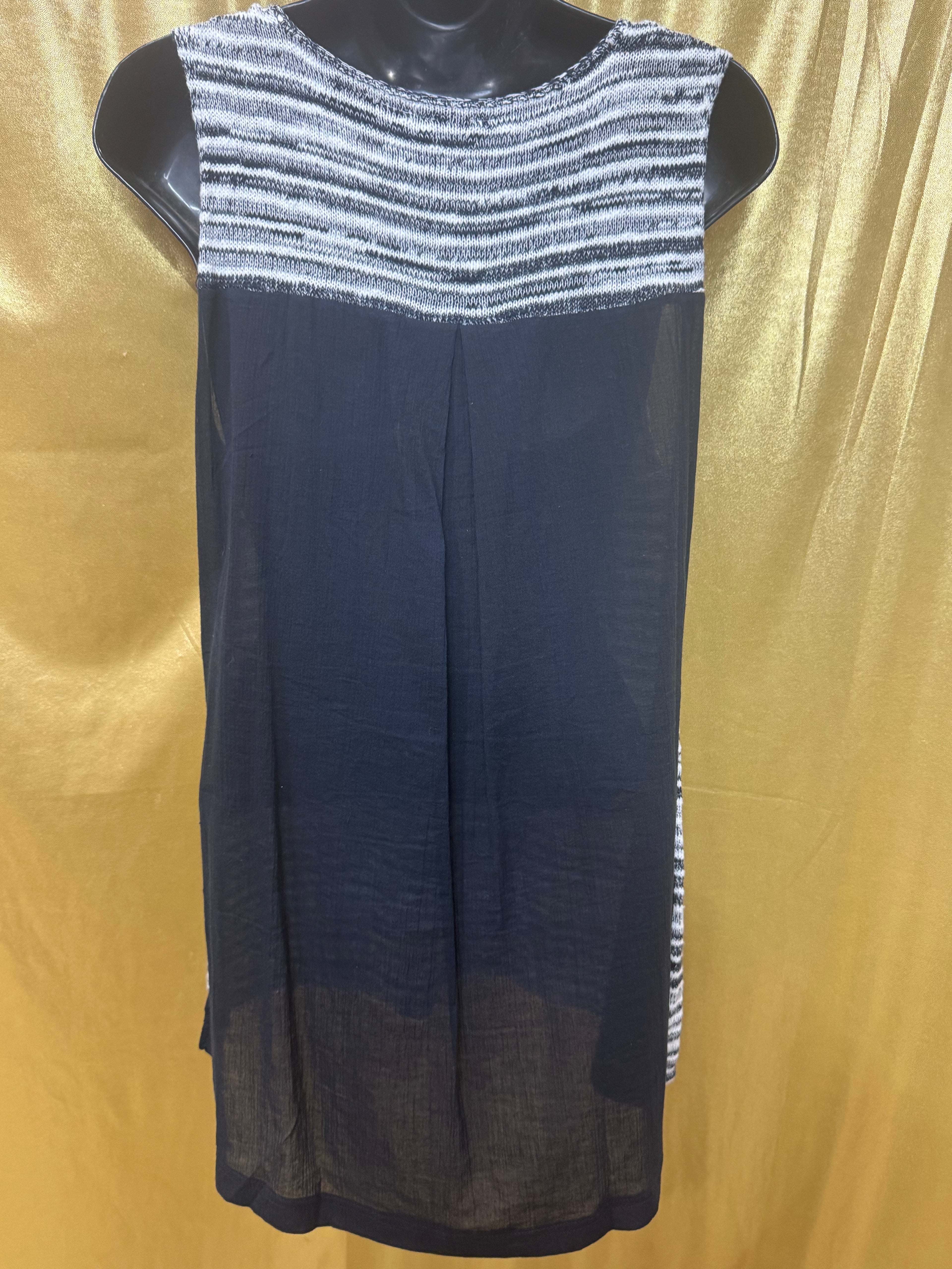 Lucky Brand Blue & White Striped Knit Sleeveless Tunic Top Tank Size L
